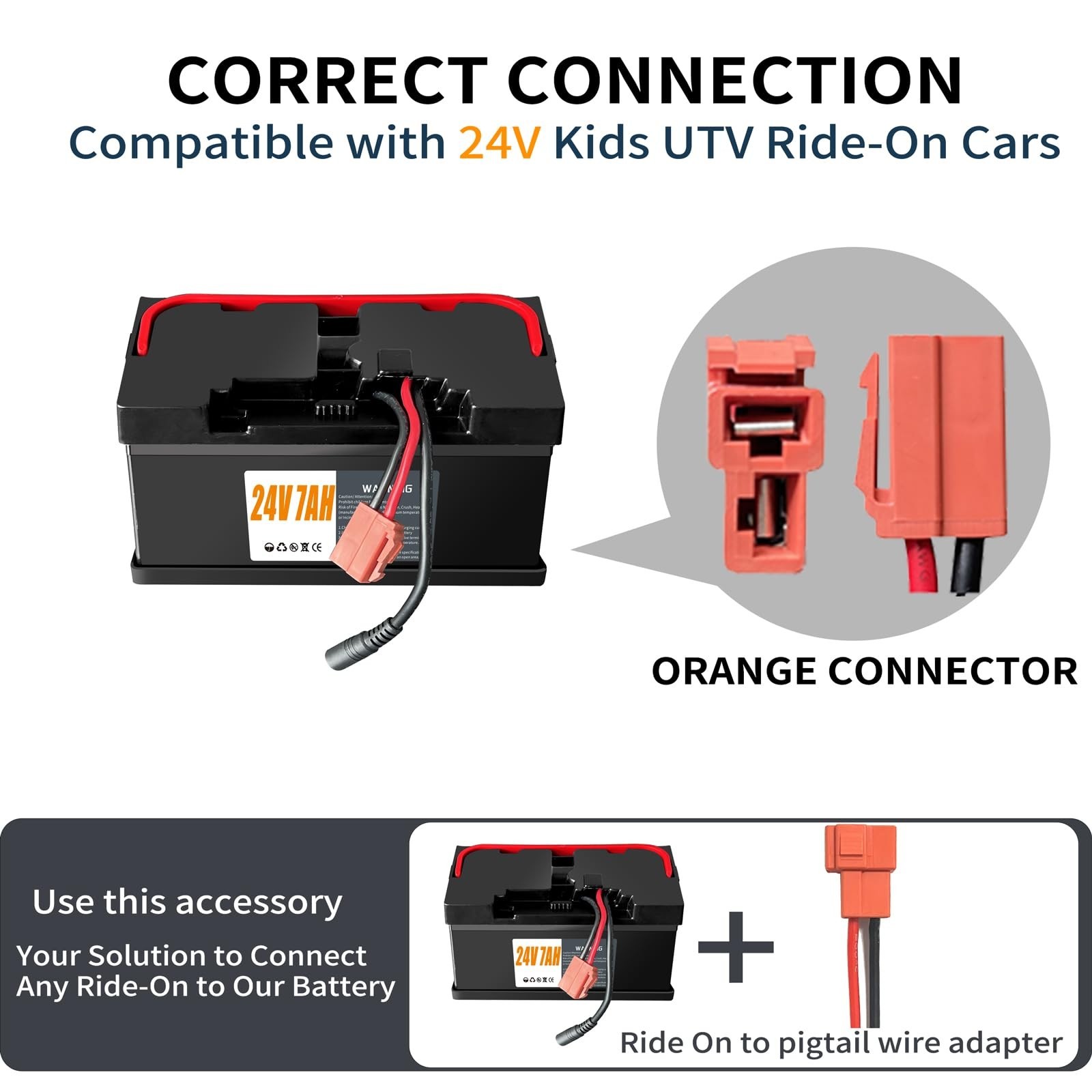 24V 7Ah Ride-On Car Battery, Lightweight & Long-Lasting with 2A Charger, 4×4 UTV