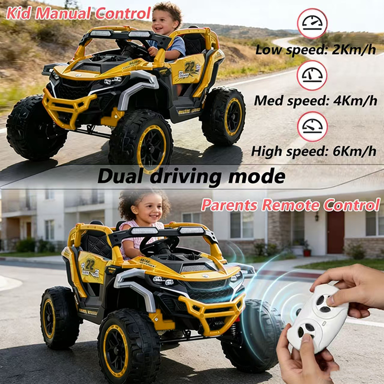 12V Ride on Models Truck Car Kids Electric 2 Seater UTV For 3-6 Years Old Yellow