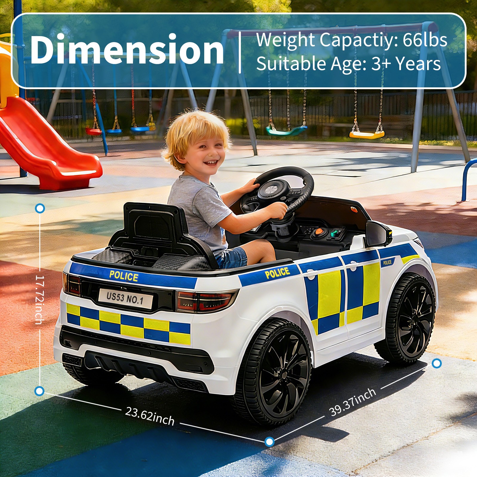 12V Electric Ride On Police Car for Kids&Remote Control,Battery Powered Toy Car