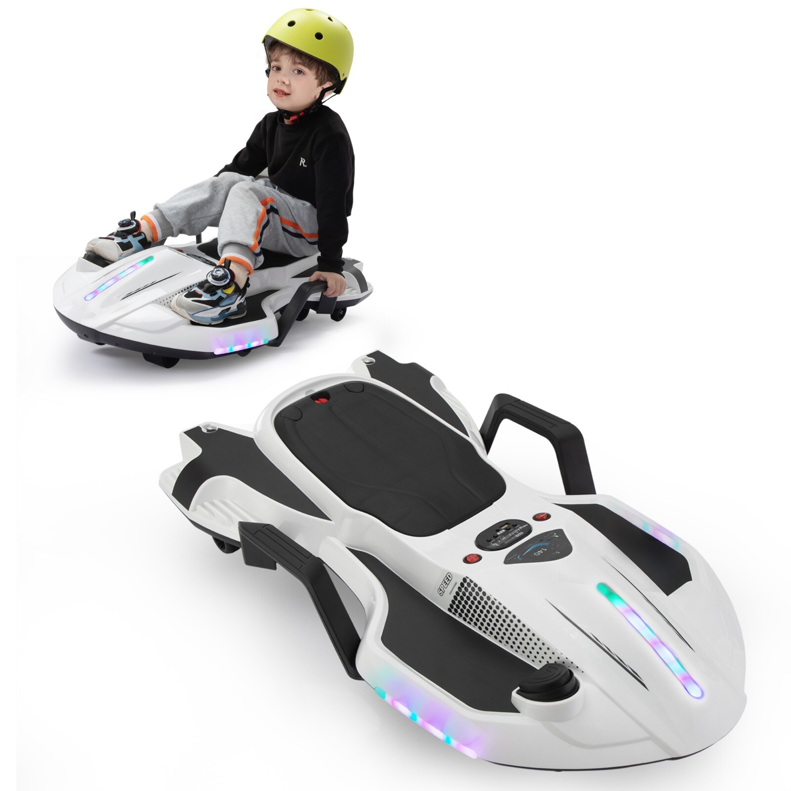 TOBBI 18V Ride On Car Battery-Powered Go Kart Drift Cart with LED Lights, Music