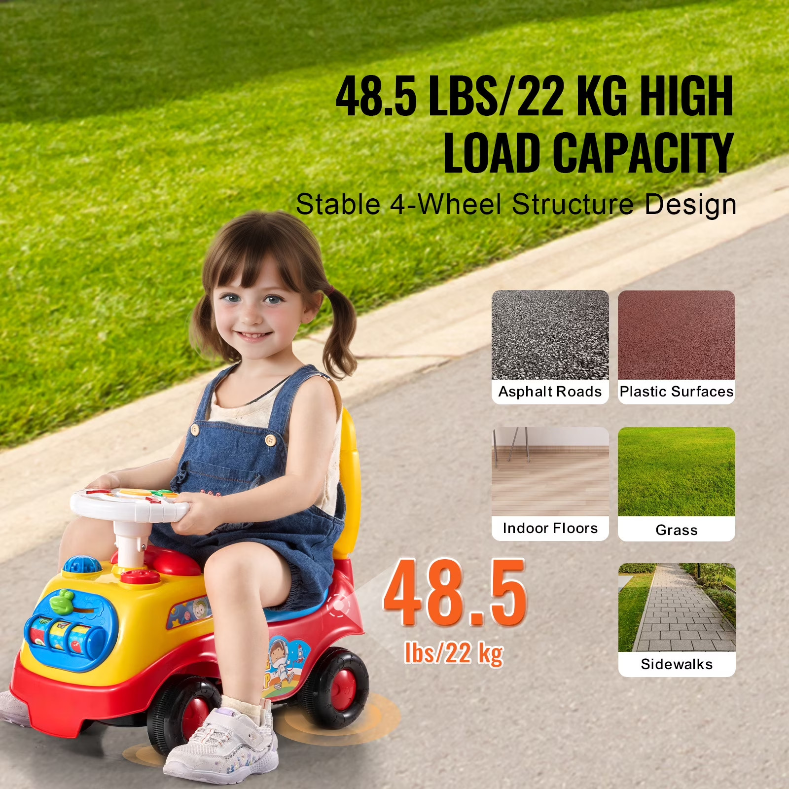 Kids Ride On Toy Toddler Push Car Under Seat Storage Compartment Multicolor