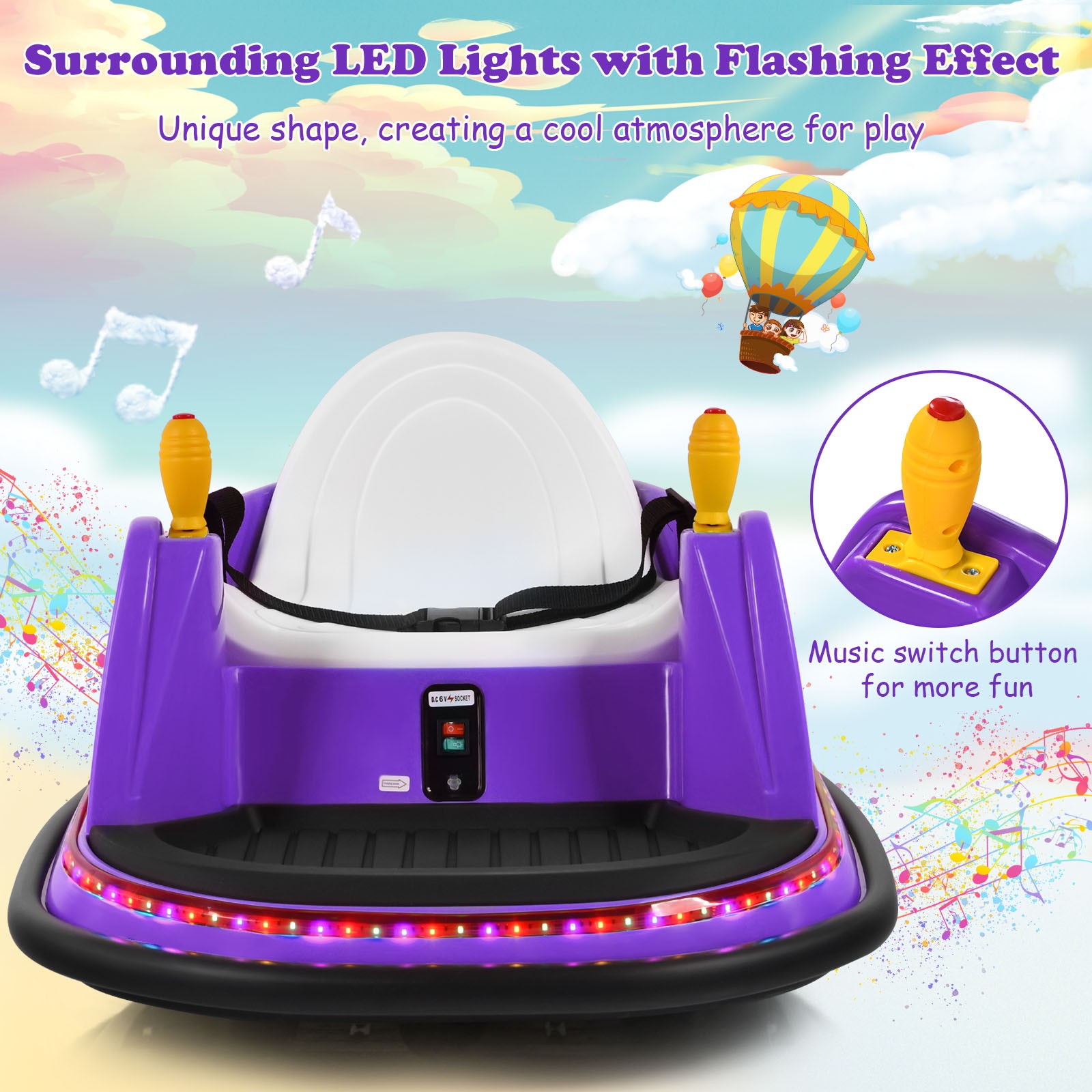 Kids Ride On Bumper Car 6V Vehicle 360° Spin Race Toy w/ Remote Control Purple