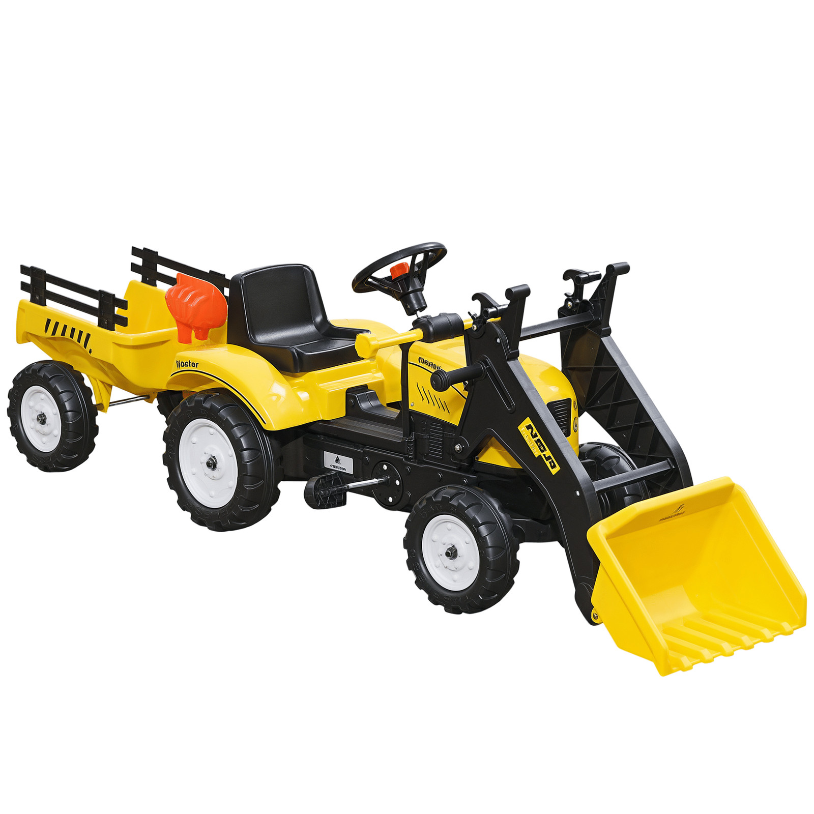 Six-Wheeled Ride-On Excavator for Children with Functional Bucket and Trailer