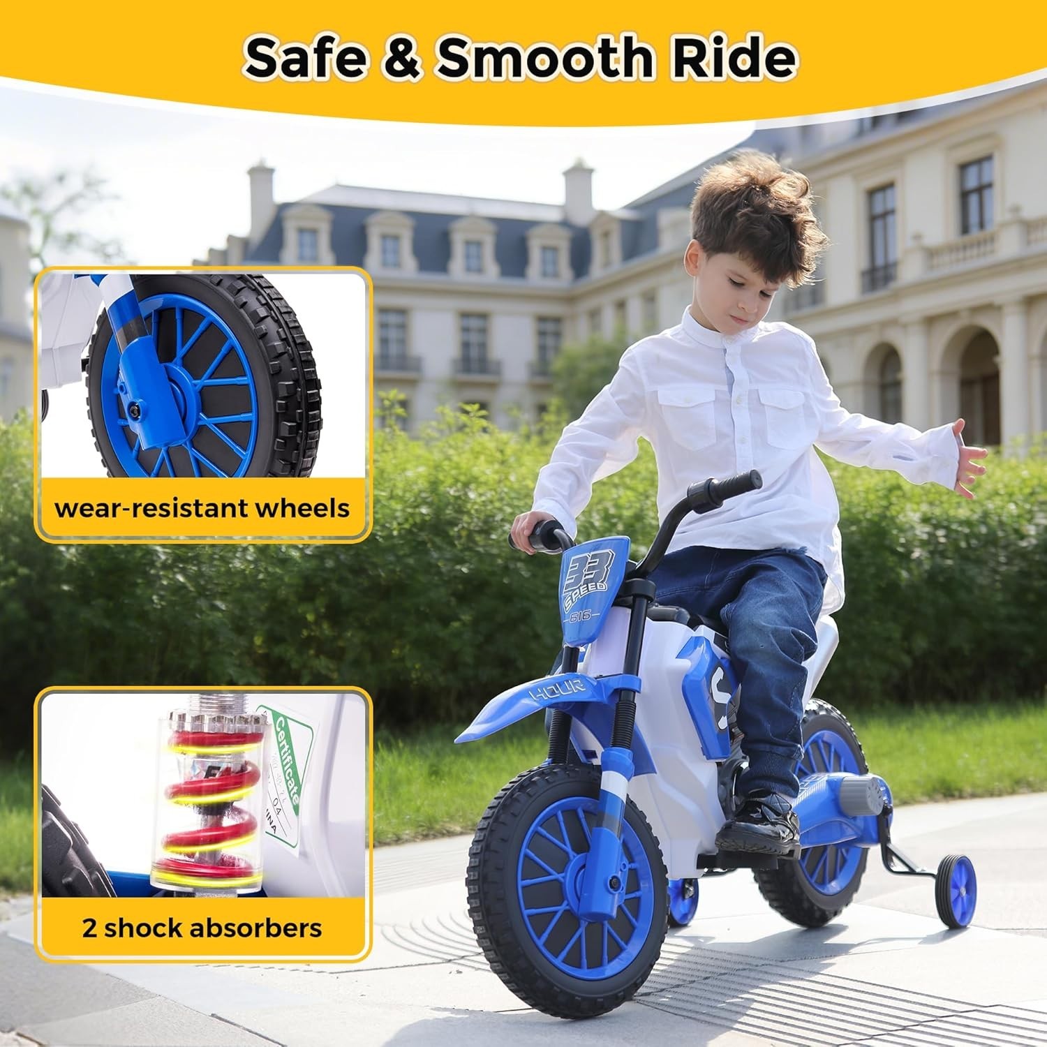 TOBB Electric 12V Blue Kids Ride On Motorcycle Bike Motorbike w/ Training Wheels