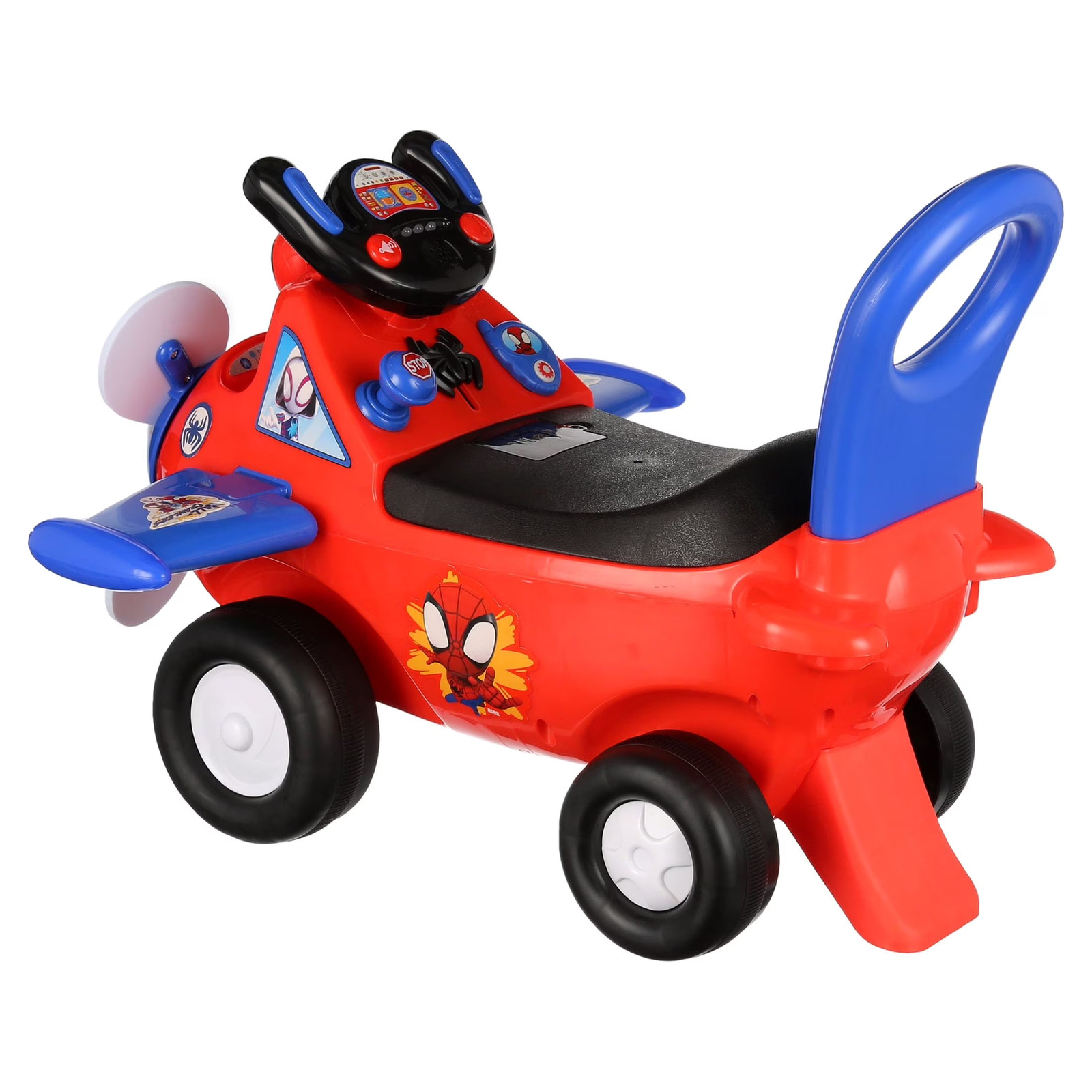 Kids Ride On Toy Car Spider-Man Airplane Sounds Light-Up Spinning Propeller