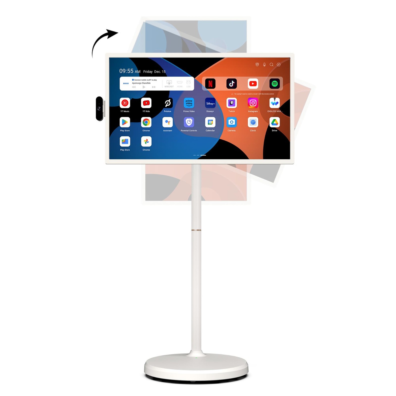 32″ FHD Smart Portable TV on Wheels, Android, 128GB Storage, 15000mAh Battery, T