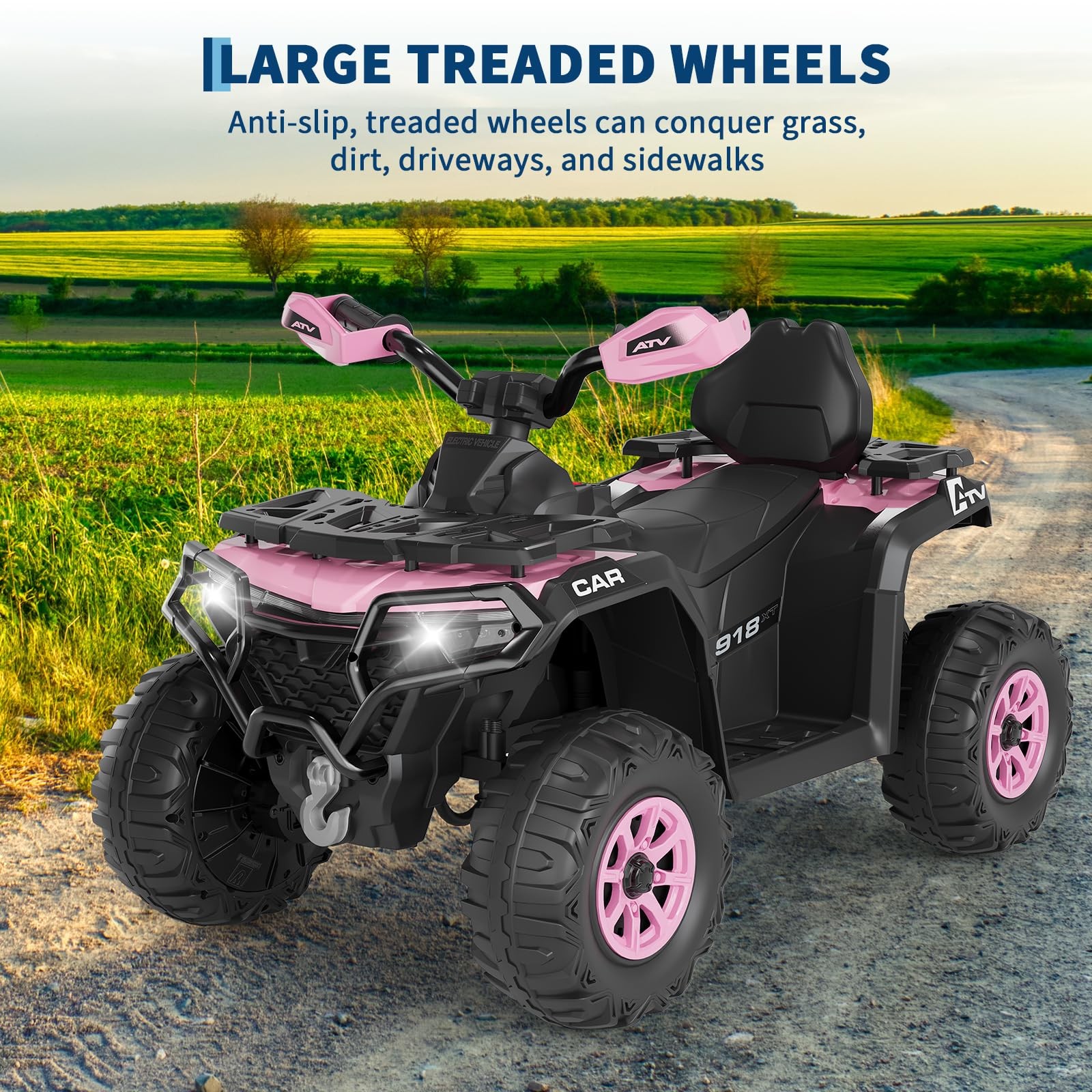 12V Kids Ride on Toy 4 Wheeler Quad Car 2x35W Bluetooth 4-6mph w/ Low&High Speed