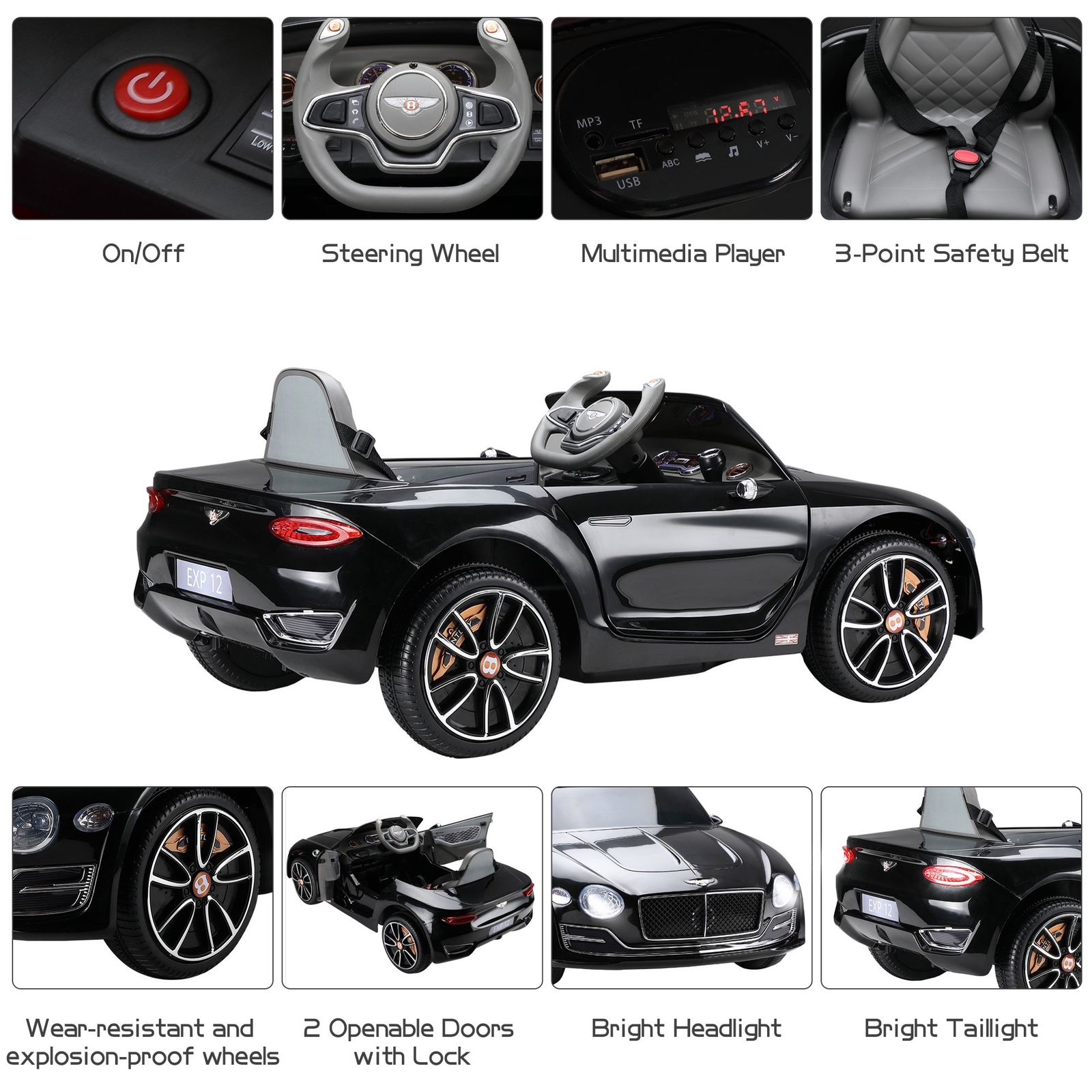 12V Bentley EXP12 Kids Electric Ride on Car Battery Powered Remote Control Music