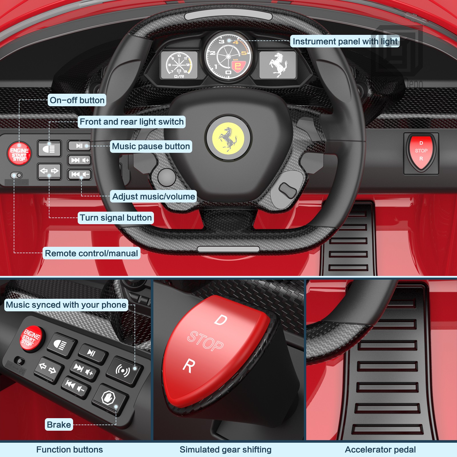 Licensed Ferrari 488 Pista Spider Ride On Car With Speaker, Leather Seat, Brake