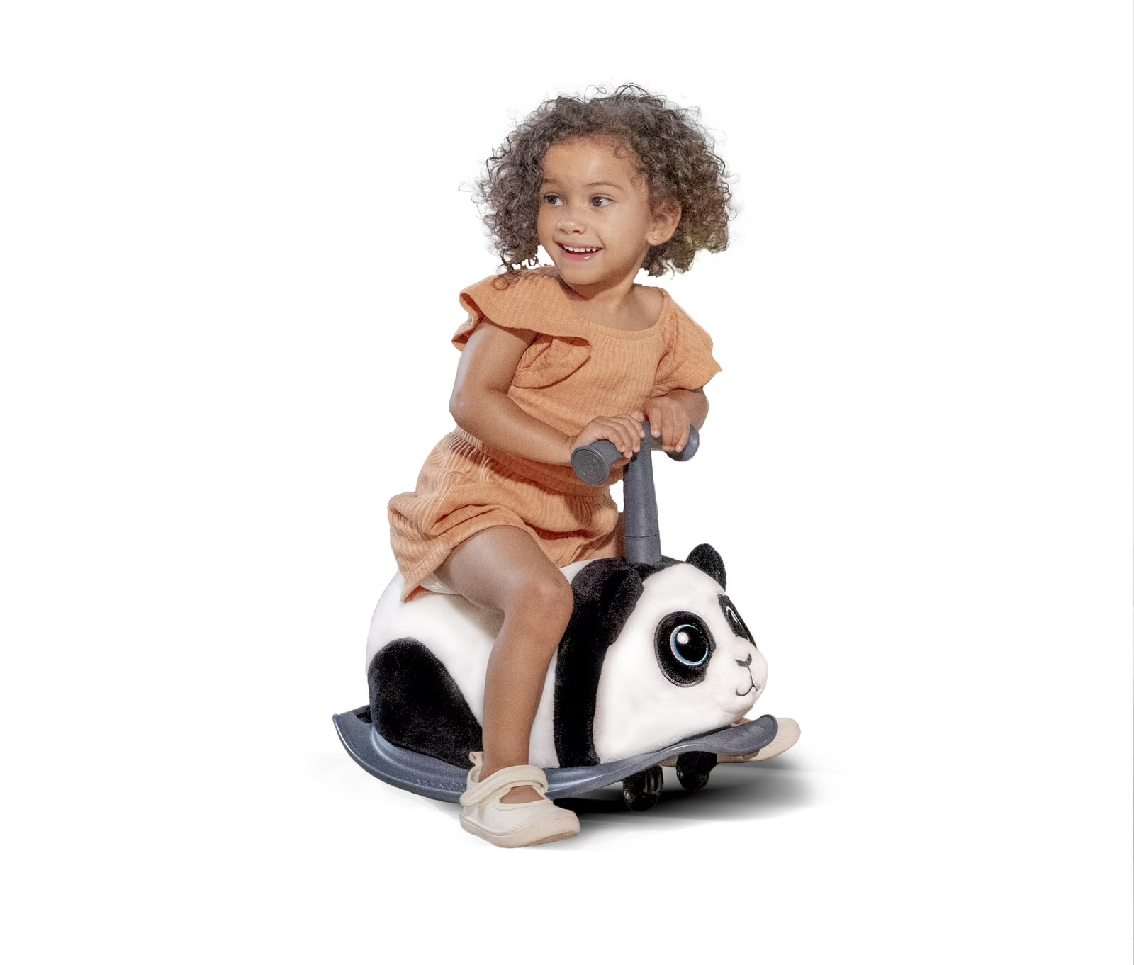 Kids Ride On Toy 2-in-1 Panda Bear Soft Plush Toddler Rocker Anti-Slip Footplate