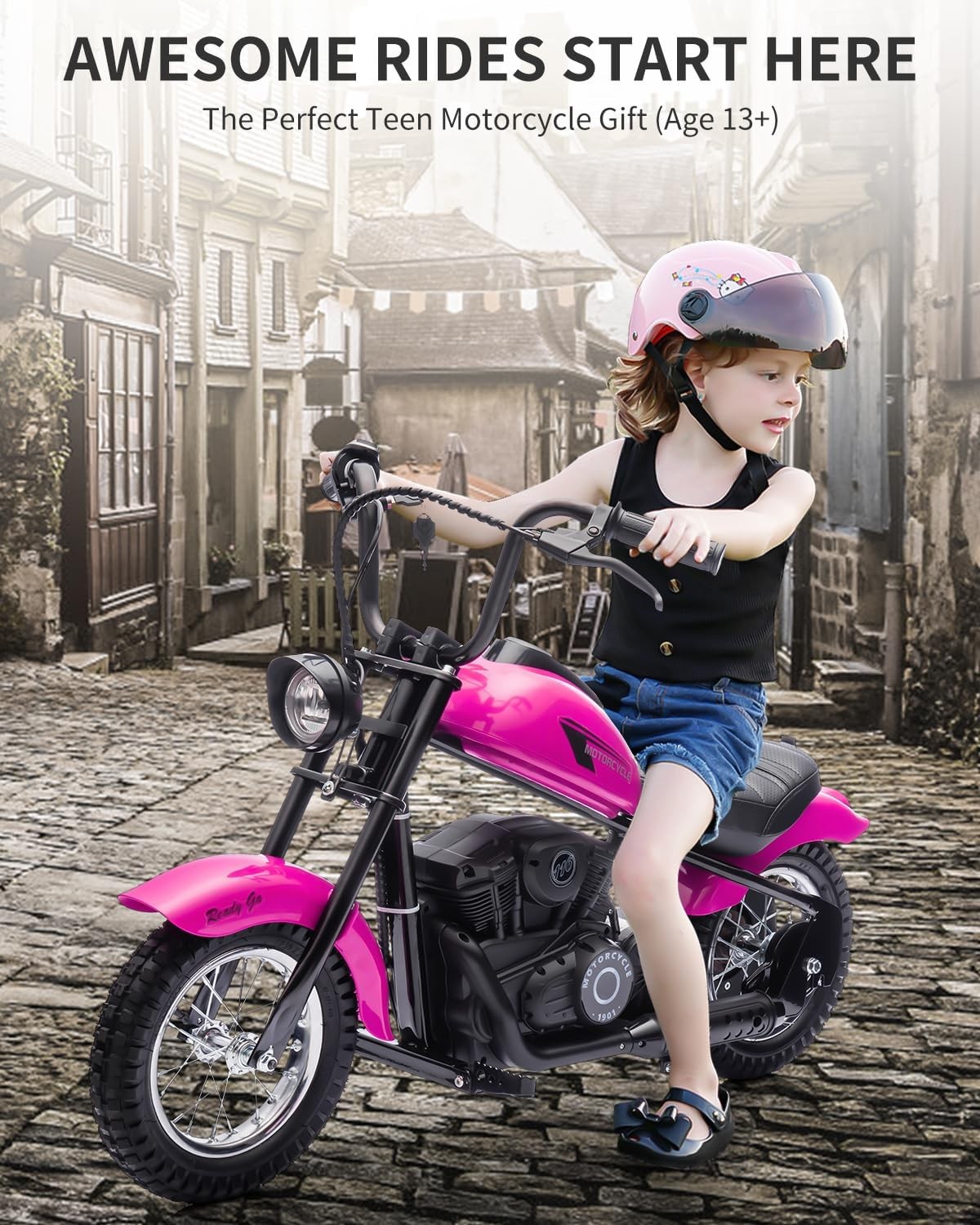 Kids Electric Dirt Bike (Ages 8-14) 24v 250w,LED,Leather Seat,Dual Speed Modes