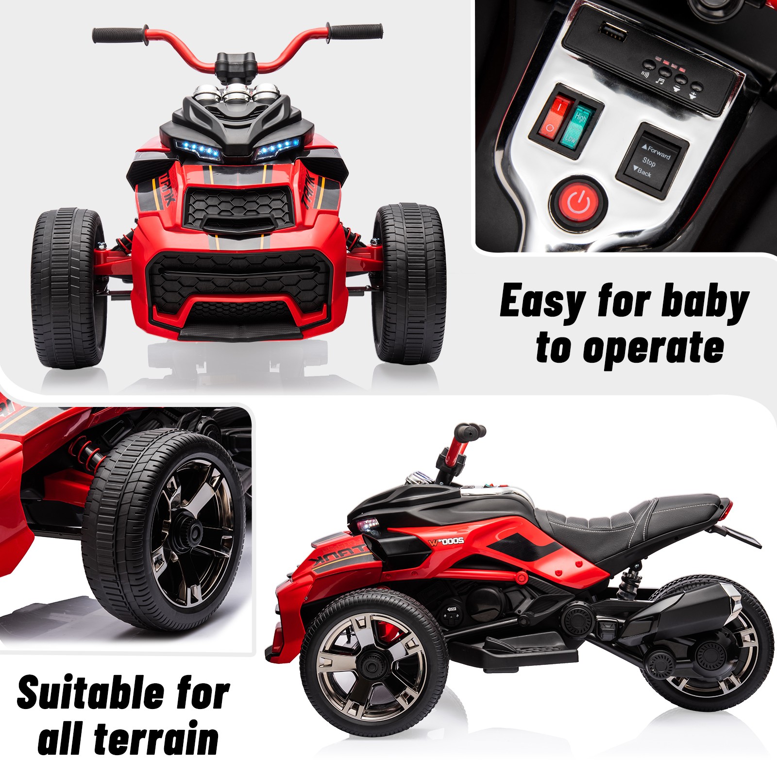 Kids Electric ATV 12V 7Ah Battery 55W Dual-Motor 7mph EVA Tires Outdoor Toy, Red