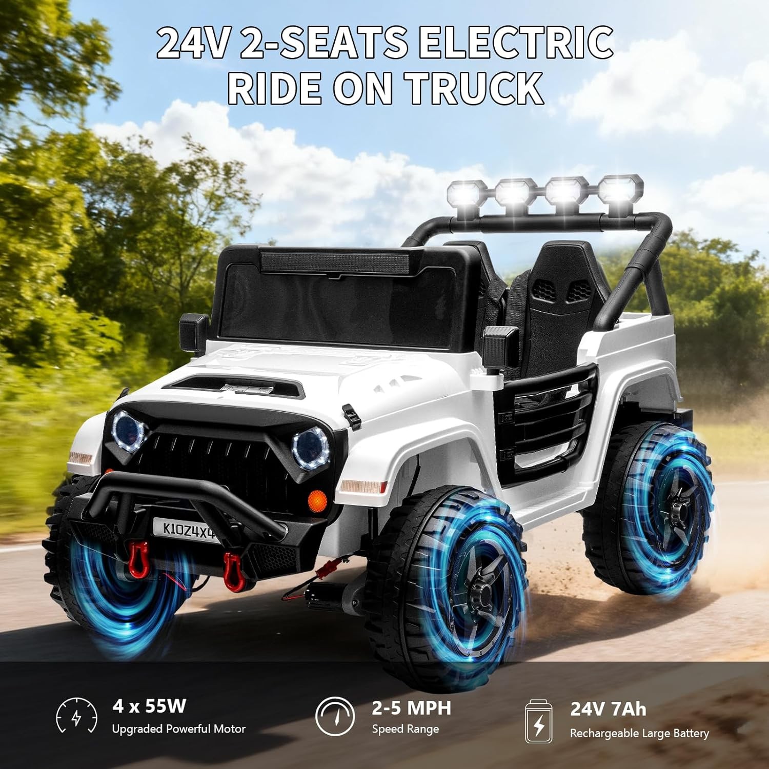 Kids 24V 2-Seater Electric Ride On Car,Ride On Truck,Bluetooth,Toy for Ages 3-8