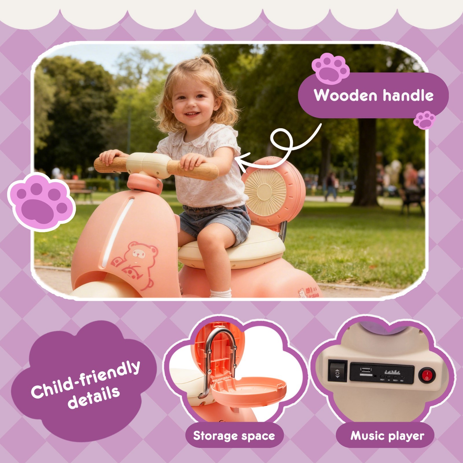 12V Kids Ride On Electric Motorcycle w/Remote, 3-Wheel Scooter for Toddler 1-3