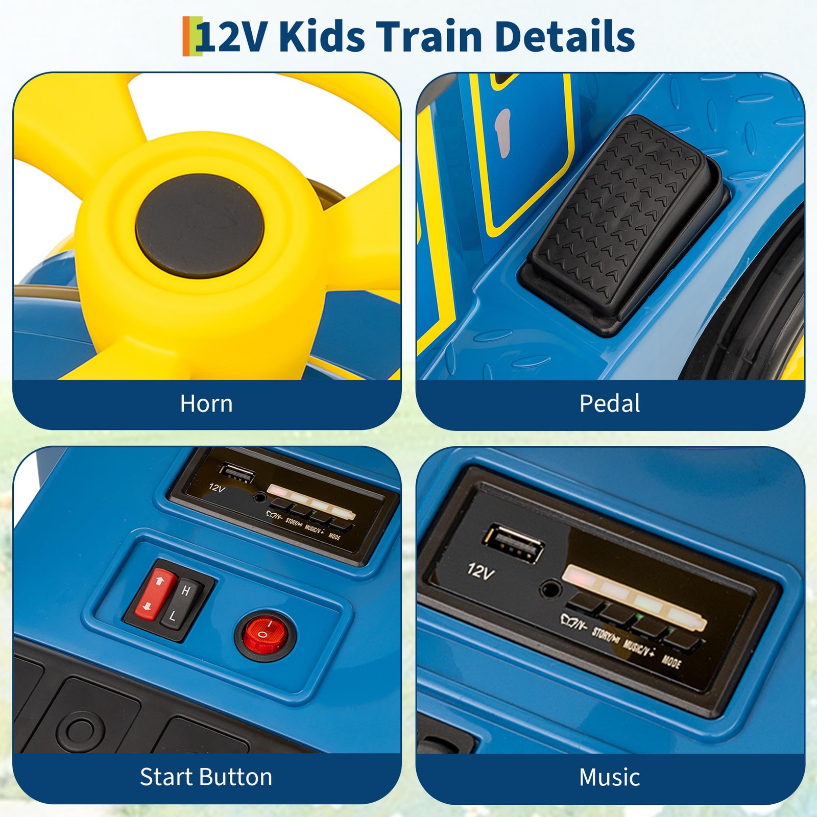 12V Kids Ride On Car 2-Seater Electric Toy Train Trackless Battery Powered Gift