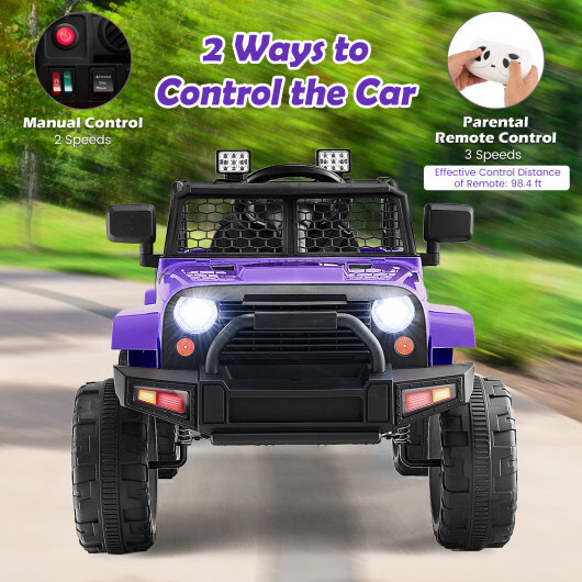 12V Kids Ride On Truck Car w/ Remote Control & LED Headlights – Purple