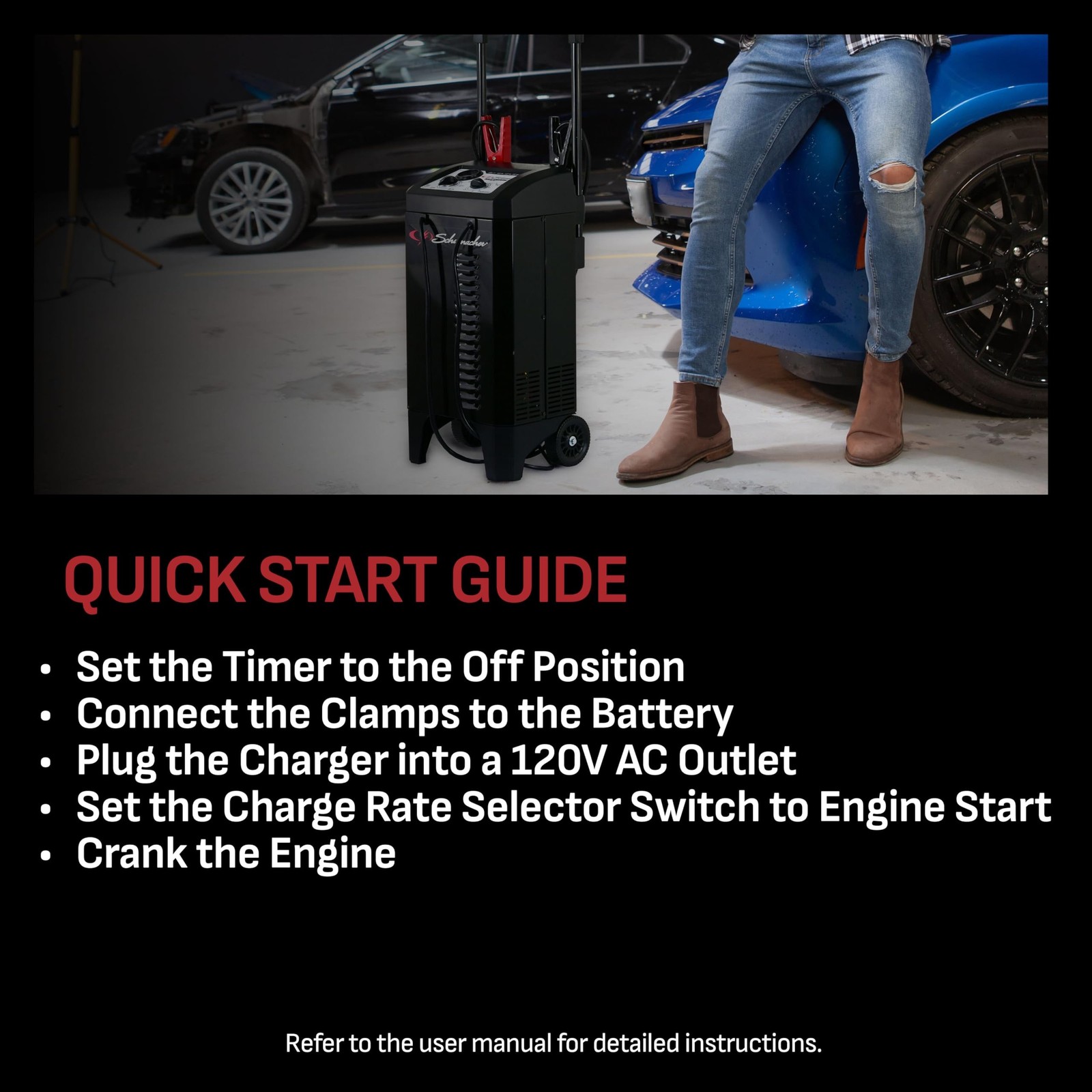 Schumacher Electric Wheeled Manual 10A Car Battery Charger and 200A Engine St…