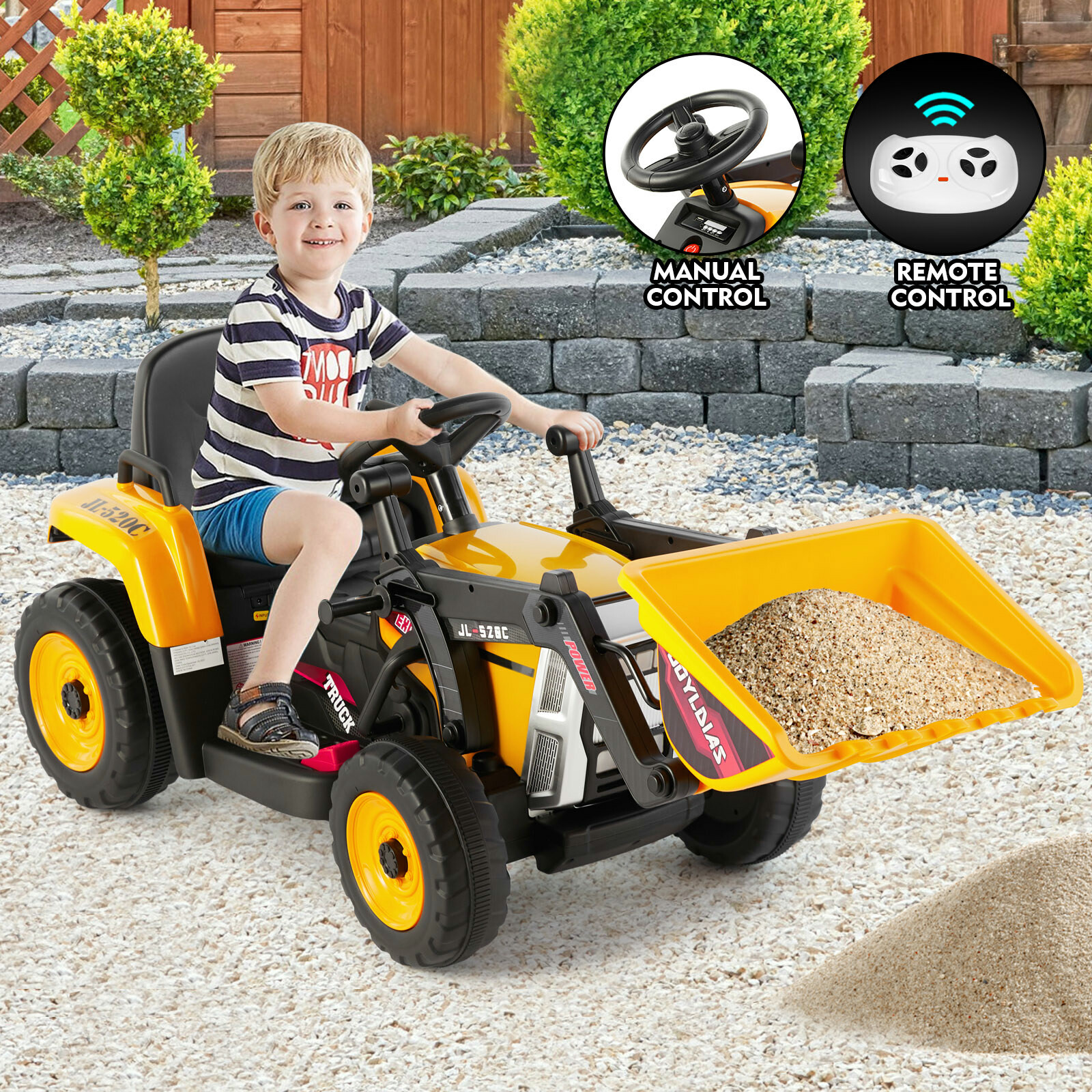 12V Electric Ride On Excavator Digger 3 Speeds Bluetooth Music Light w/RC Yellow