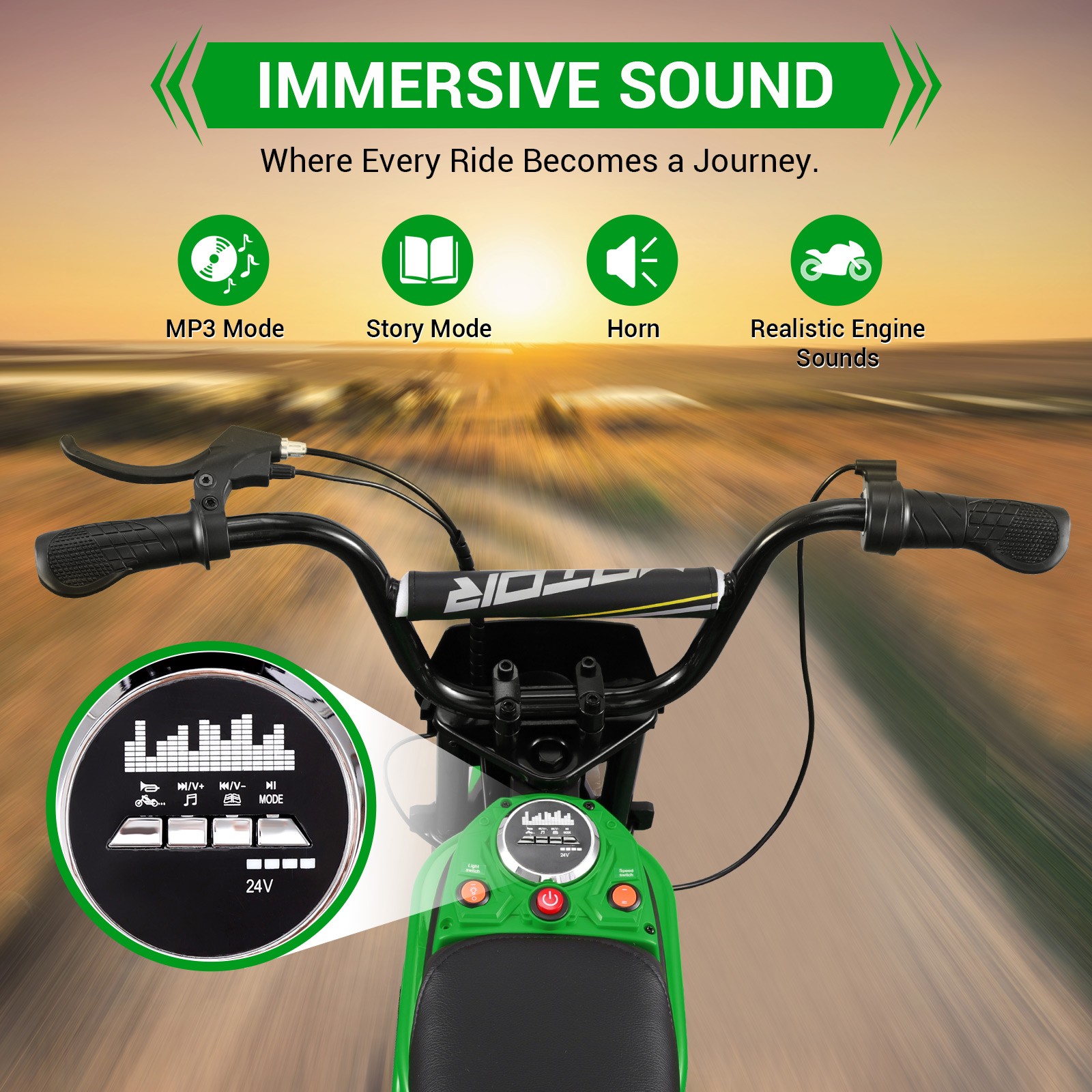 24V 350W Electric Dirt Bike Motorbike for Kids Off Road with Tail Light 15.5 MPH