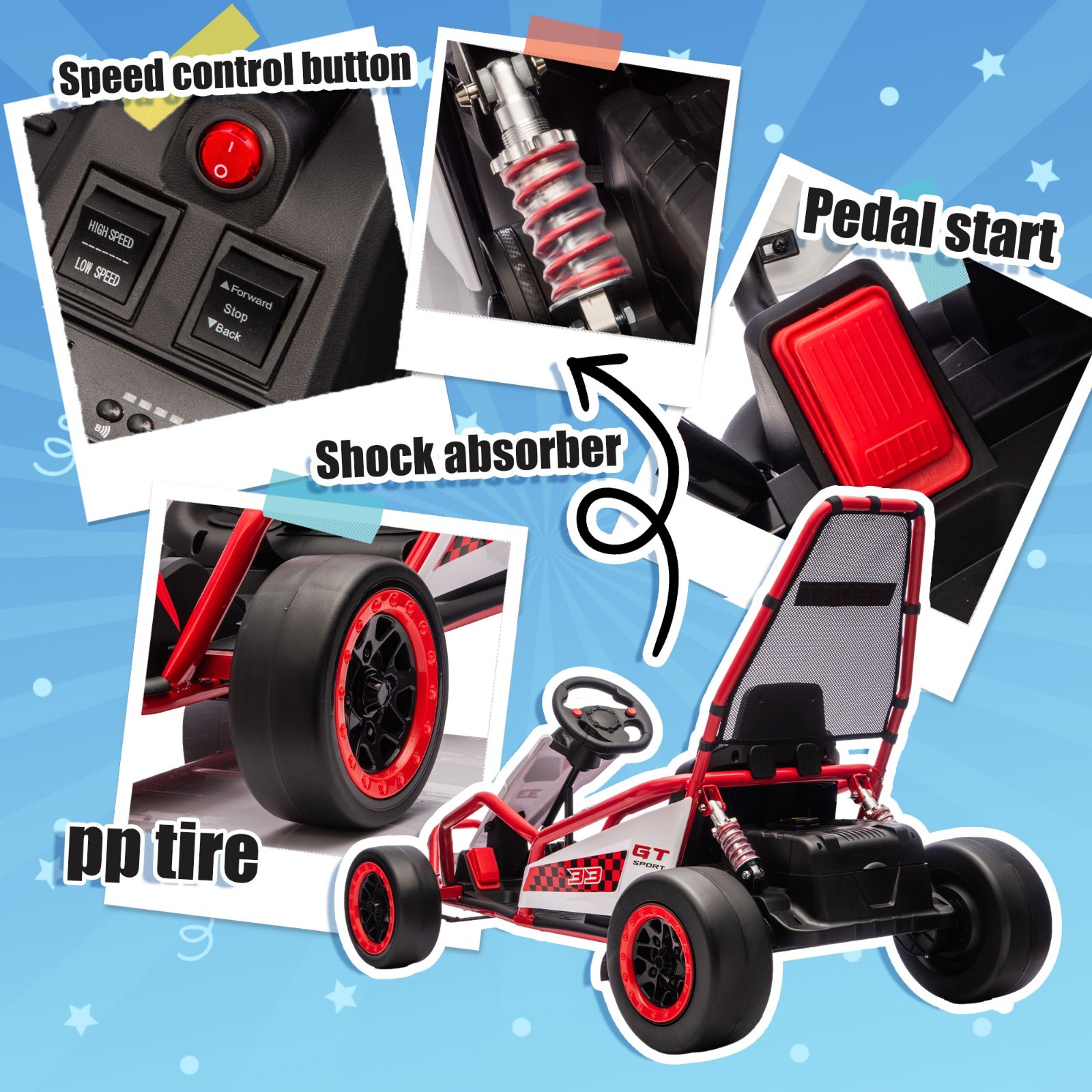 24V Kids Electric Go Kart 7AH Electric Drift Kart Car for Age 6+,400W Motor,Red