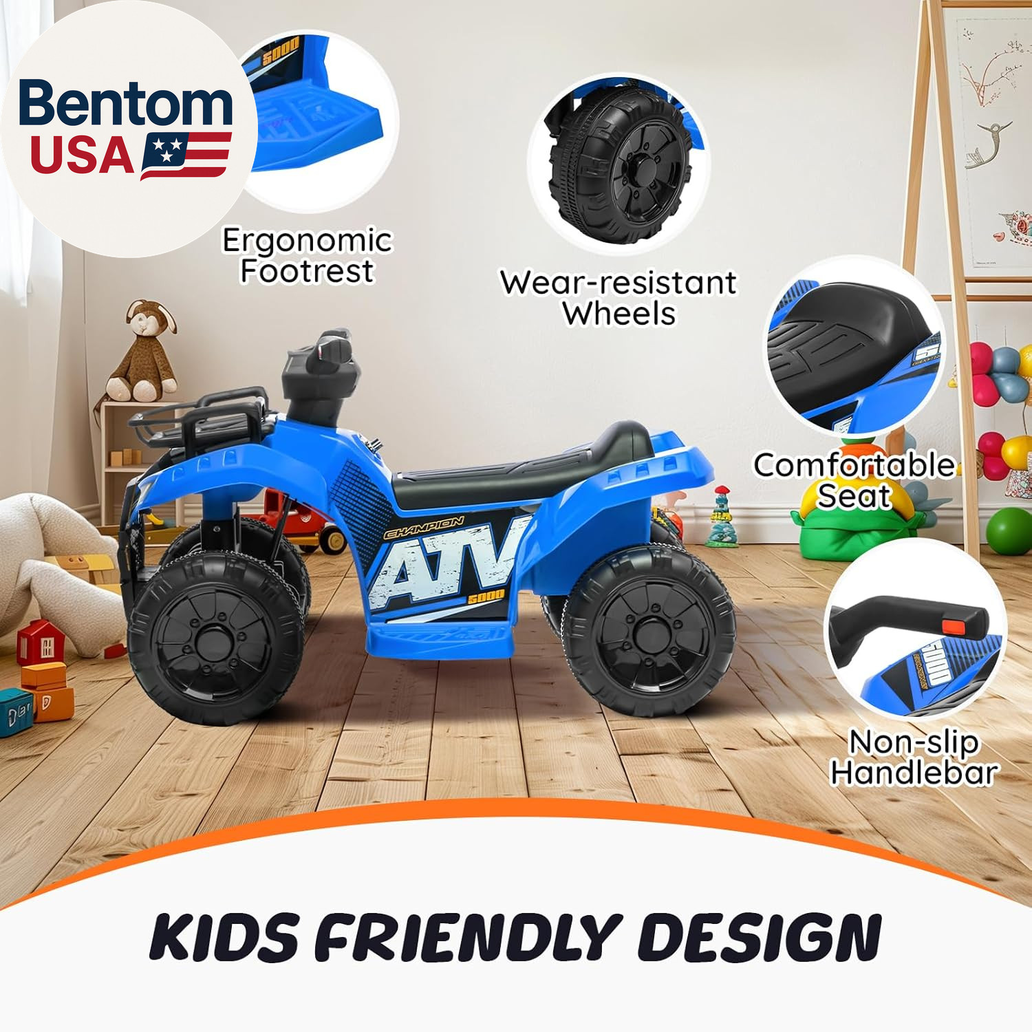 ATV for Kids, 6V Battery Powered Toddler 4 Wheeler W/Music, Light, 1.2Mph Max Sp