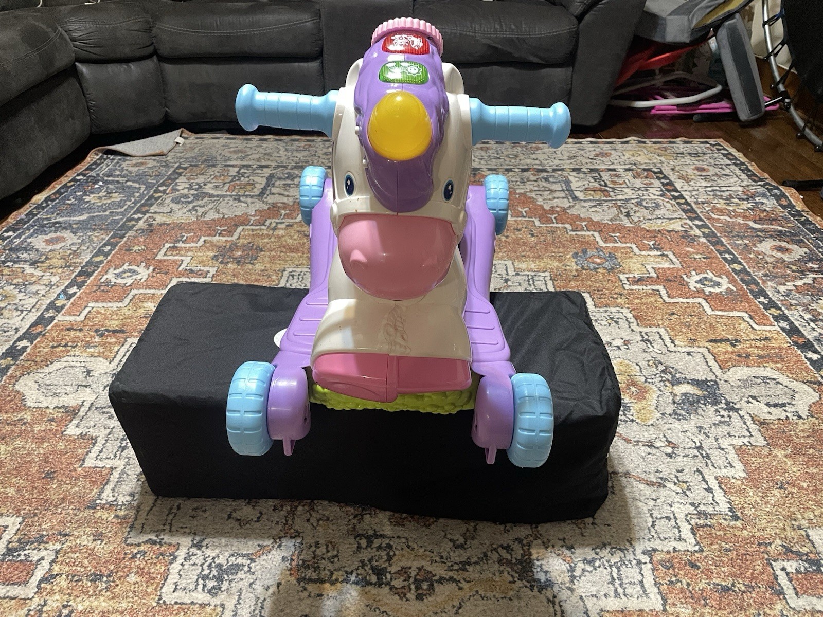 V-tech Unicorn Ride-On Push Toy w/ Wheels & Handlebars Pink Purple White