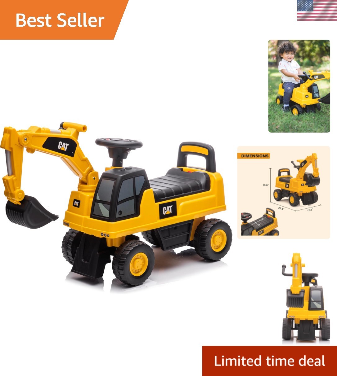Compact Caterpillar Excavator Push Car – Durable Ride-On for Toddler Adventures