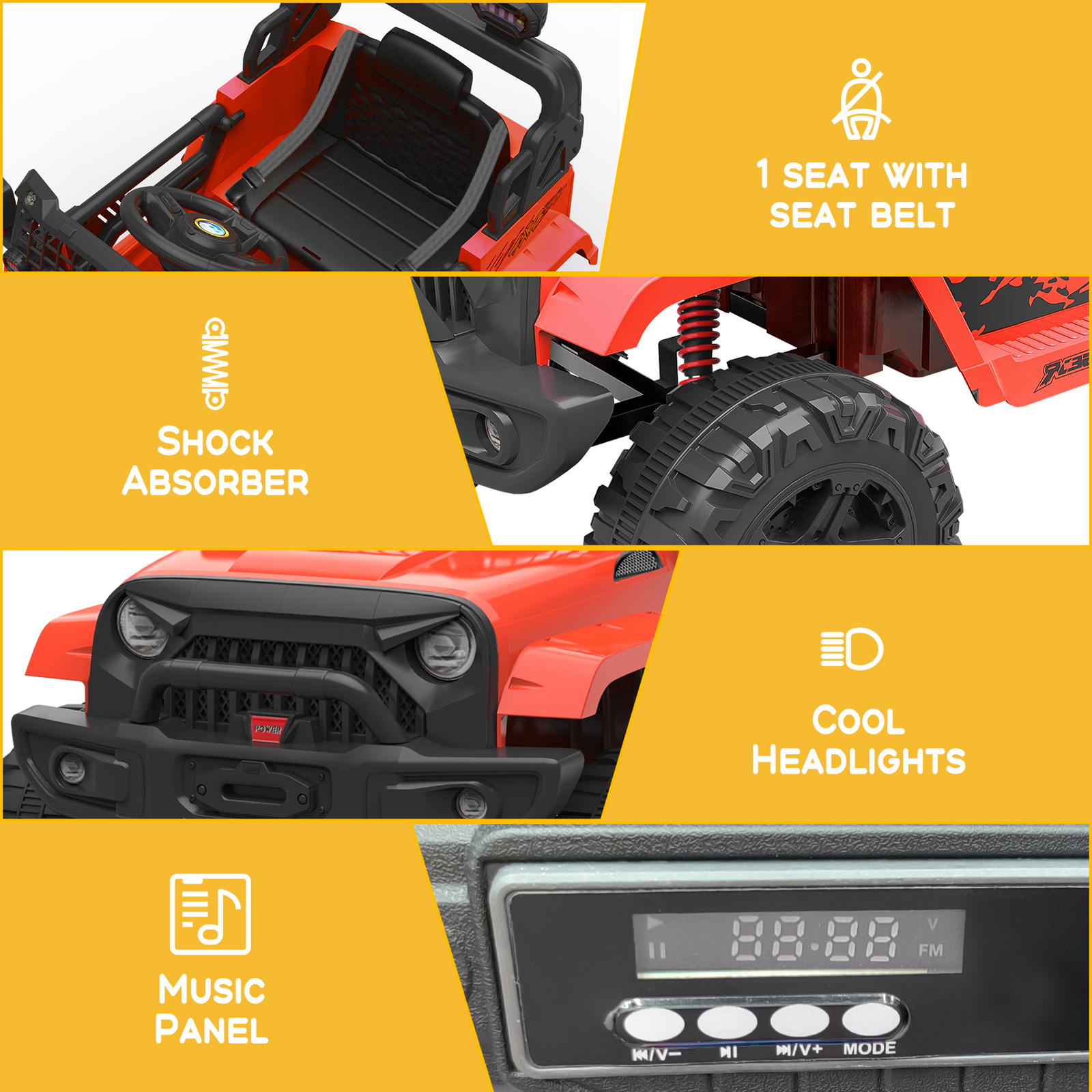 12V Kids Ride on Truck Car with Remote Control Spring Suspension, LED, Bluetooth