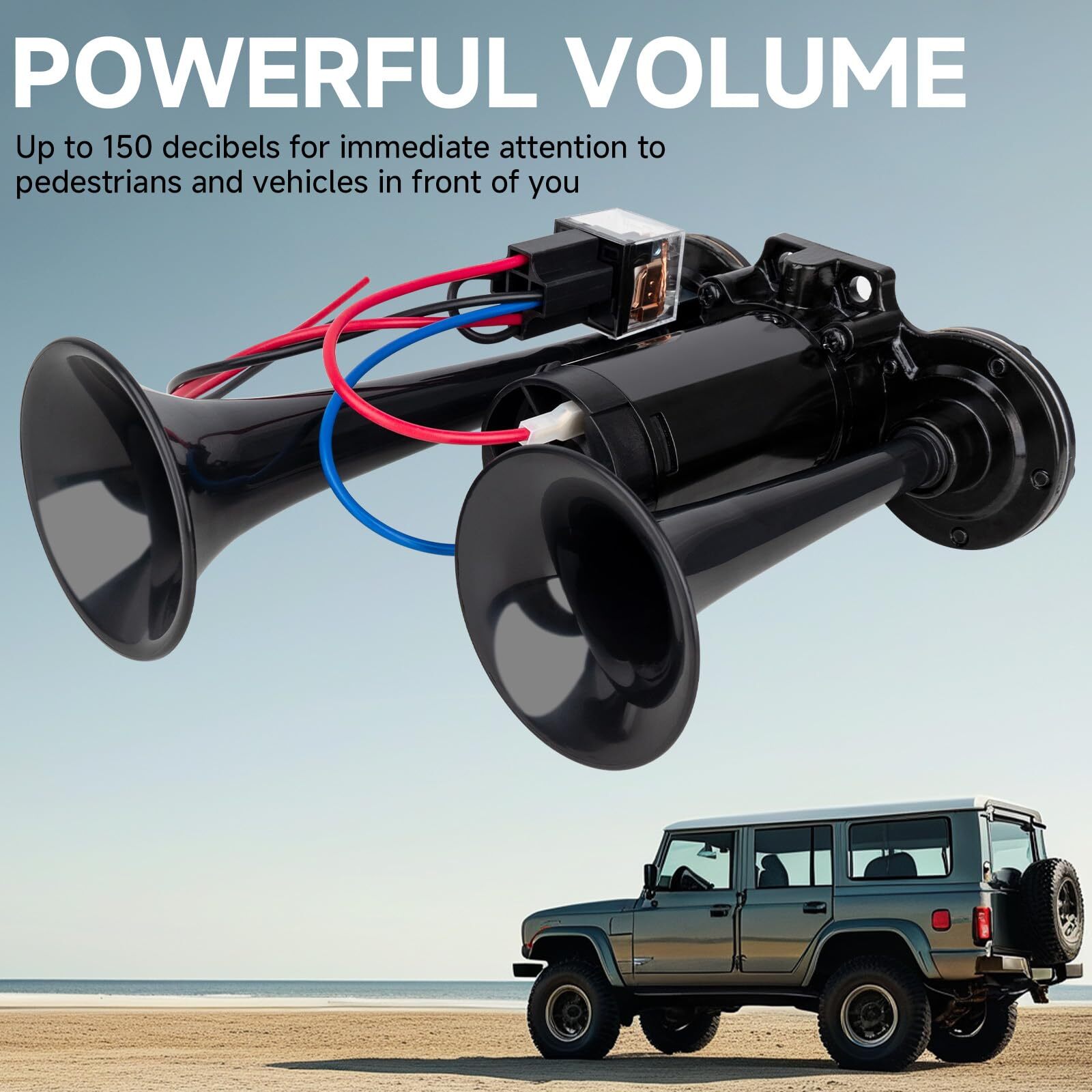 12V Black Waterproof Truck Horn with Compressor150dB Integrated Dual Tube Hig…