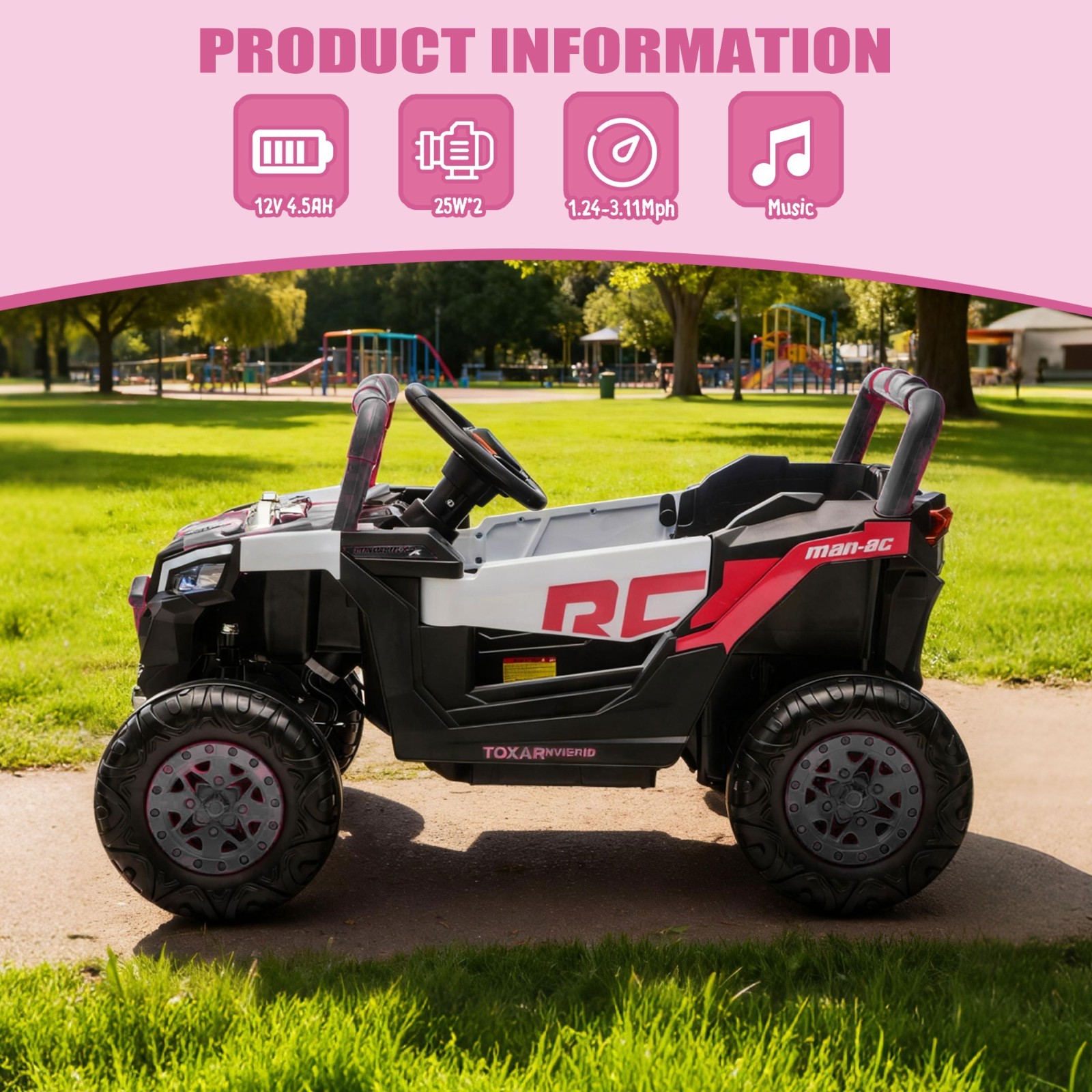 12V Kids Ride on UTV Electric Power Wheels Toy Off-Road Car W/ Remote LED, BlacK