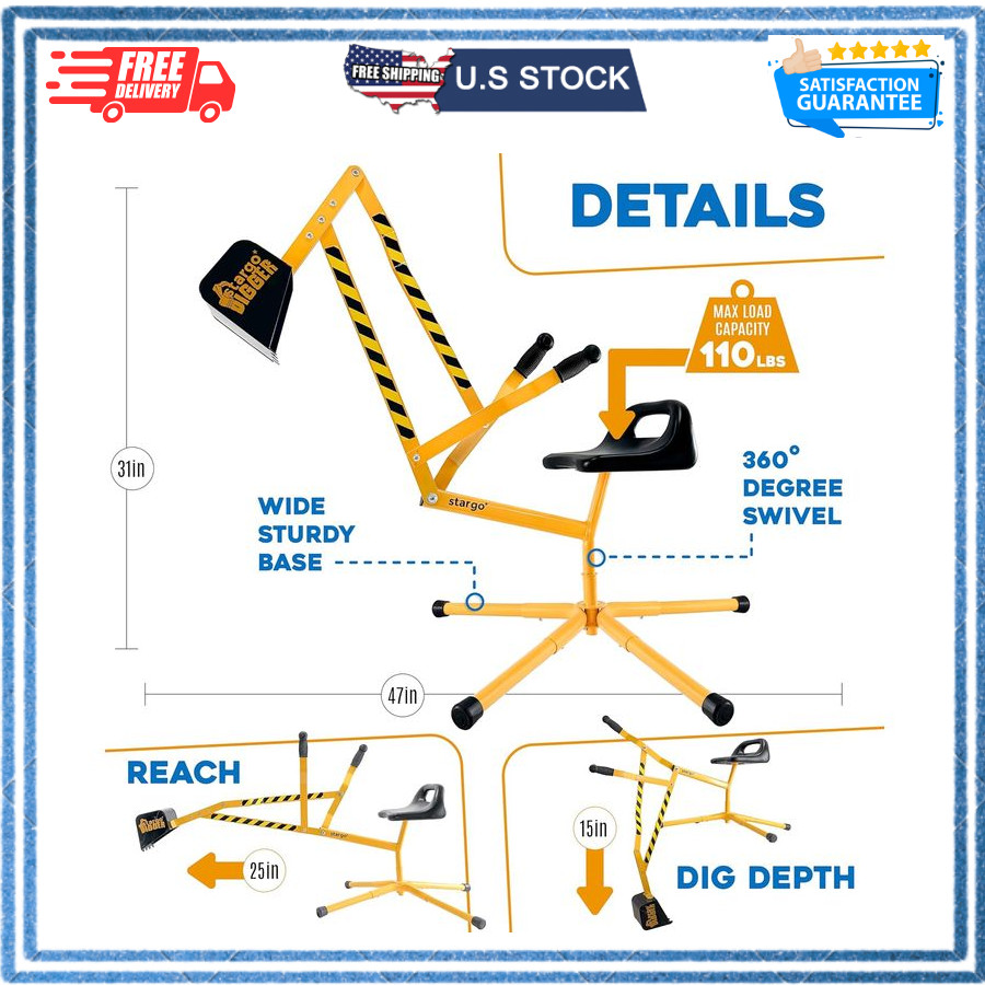 Stargo Sand Digger Kids Excavator Ride on Toy, Beach Toys Outdoor Sandbox Toy