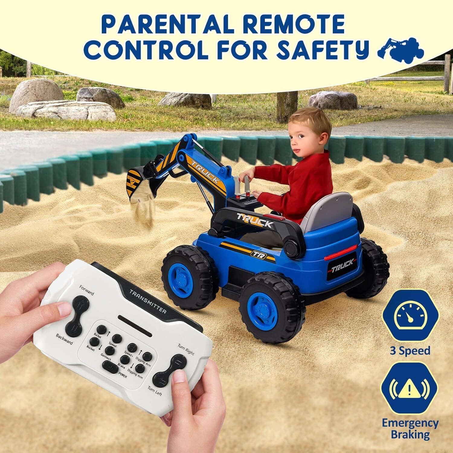 Kids Ride On Excavator 12V 10AH Electric Excavator Toys w/ Remote Control Music