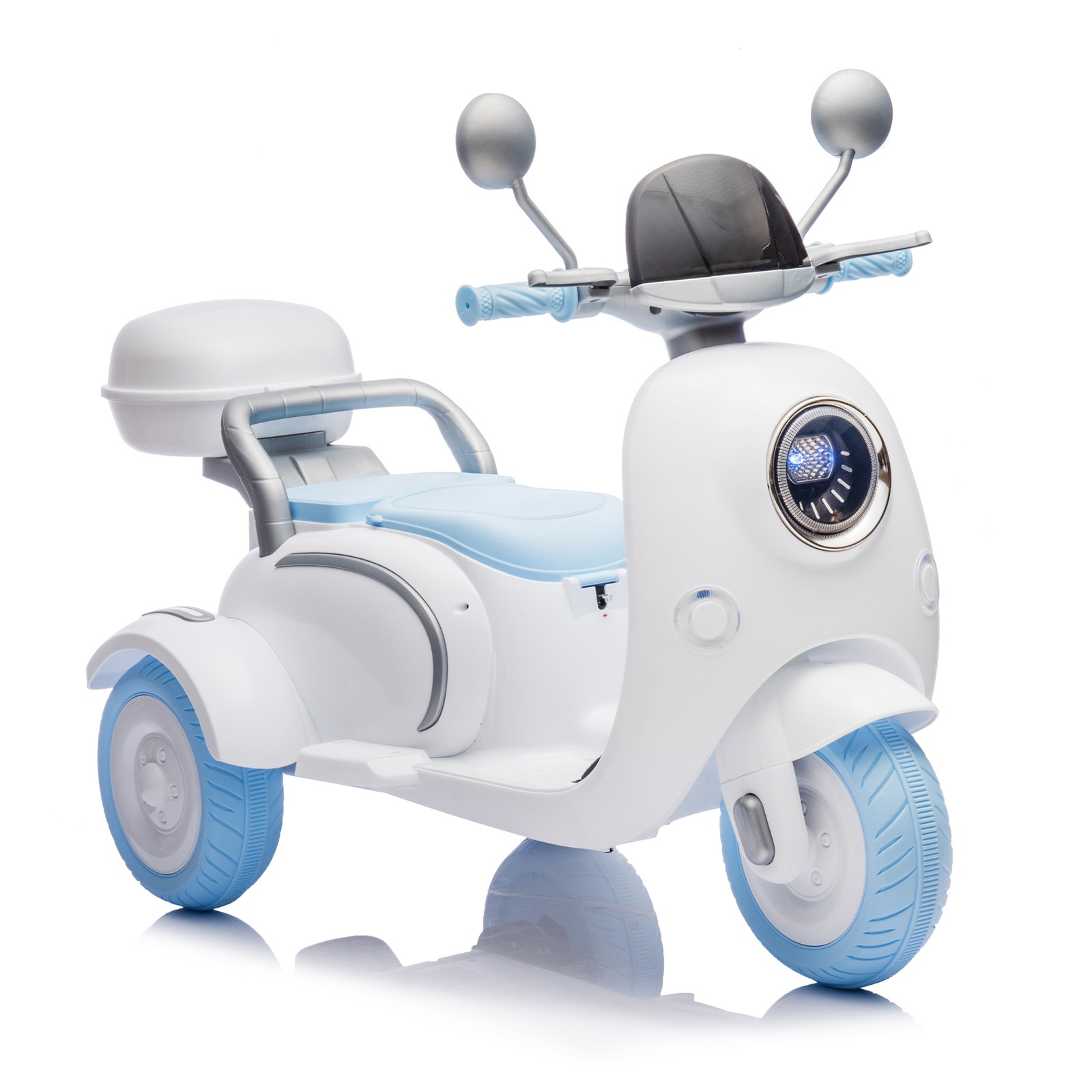 12V Two Motors Kids Ride On Level Up Two-seater 3 Wheel Toy for Kids 3-6 Blue