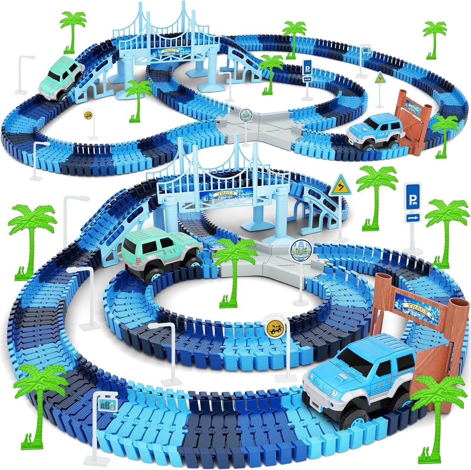 Create Your Frozen World: 269 PCS Race Track Playset & 2 Race Cars for Ages 3-6