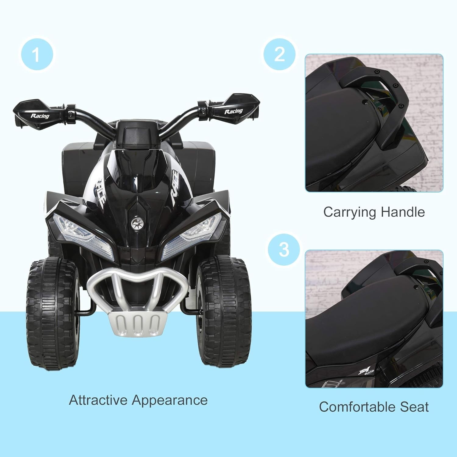 Push Ride On Car Kids Sliding Foot-to-Floor Black Music Lights Ages 1.5-3