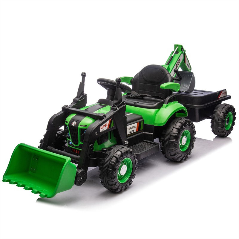 24V Ride On Tractor Toy w/ 4-in-1 Construction Attachments 3-Speed Aged Around 5