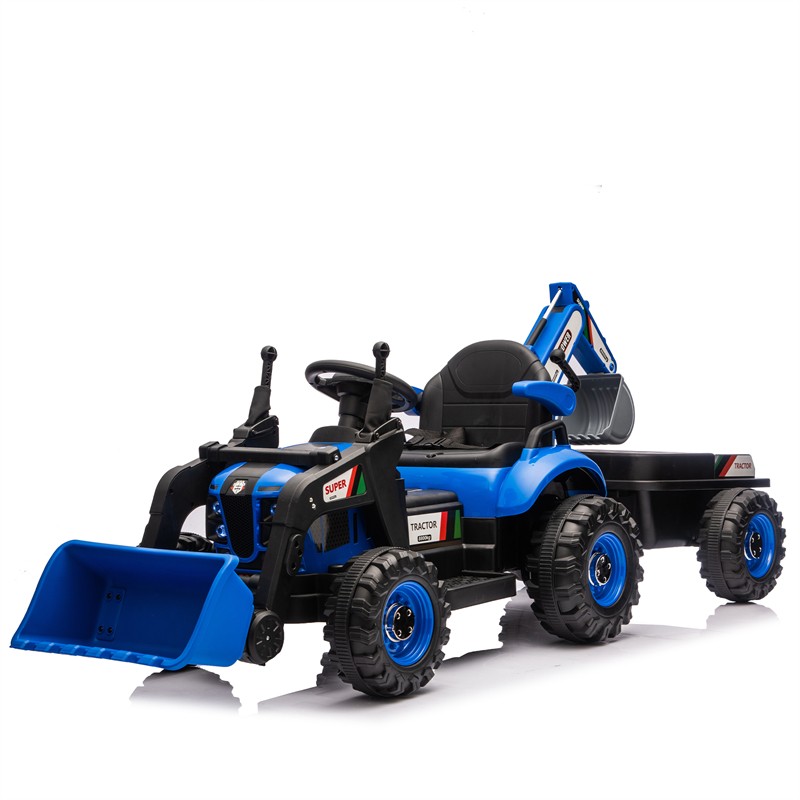 24V Ride On Tractor Toy w/ 4-in-1 Construction Attachments 3-Speed Aged Around 5