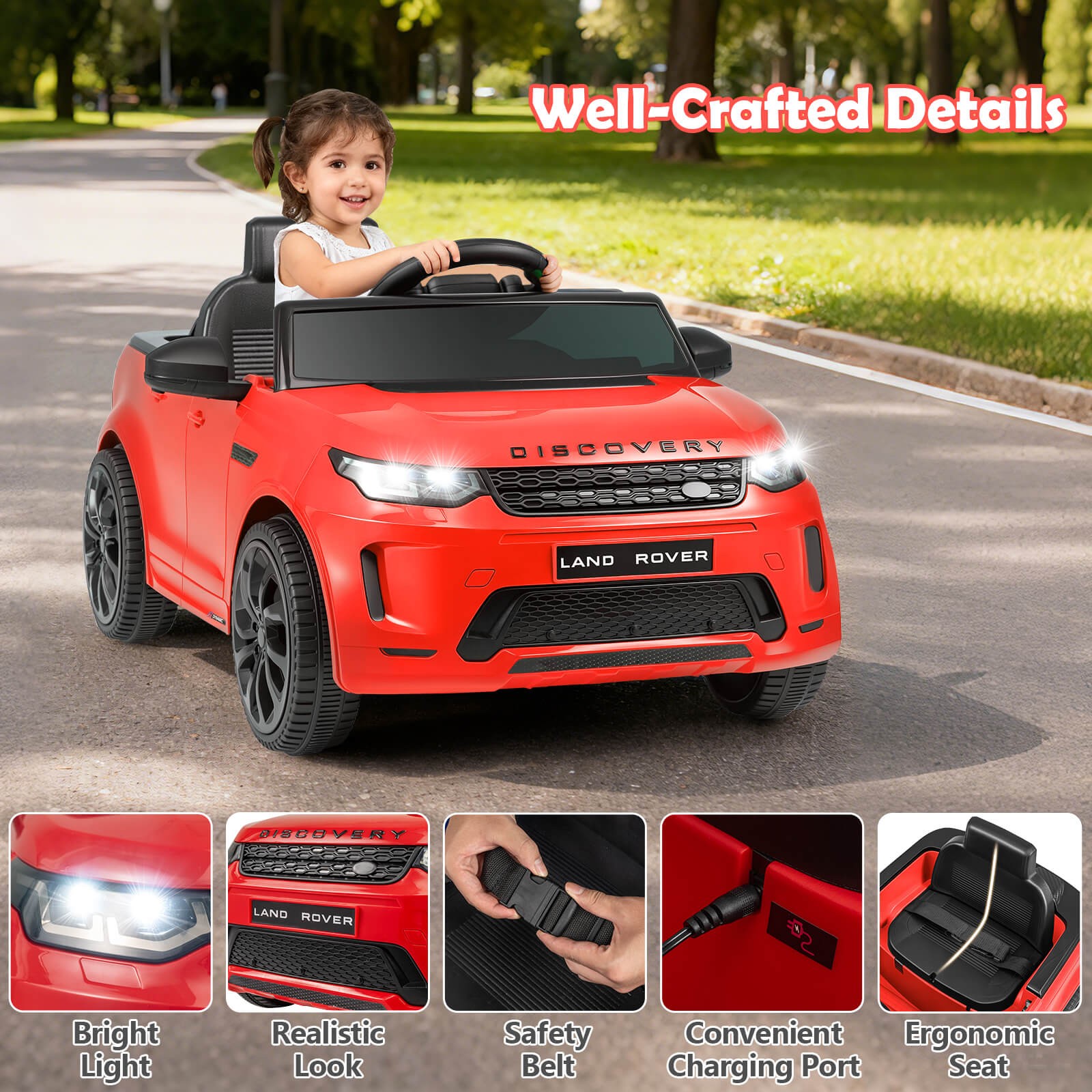 Licensed Land Rover Kids Ride on Car w/Remote Control, LED Lights, Music, Horn