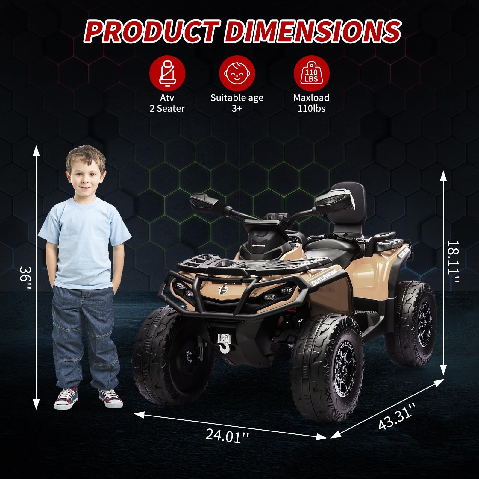 2 Seaters 24V Kids Ride On Car Toy Car Licensed Can-Am Electric ATV Leather Seat
