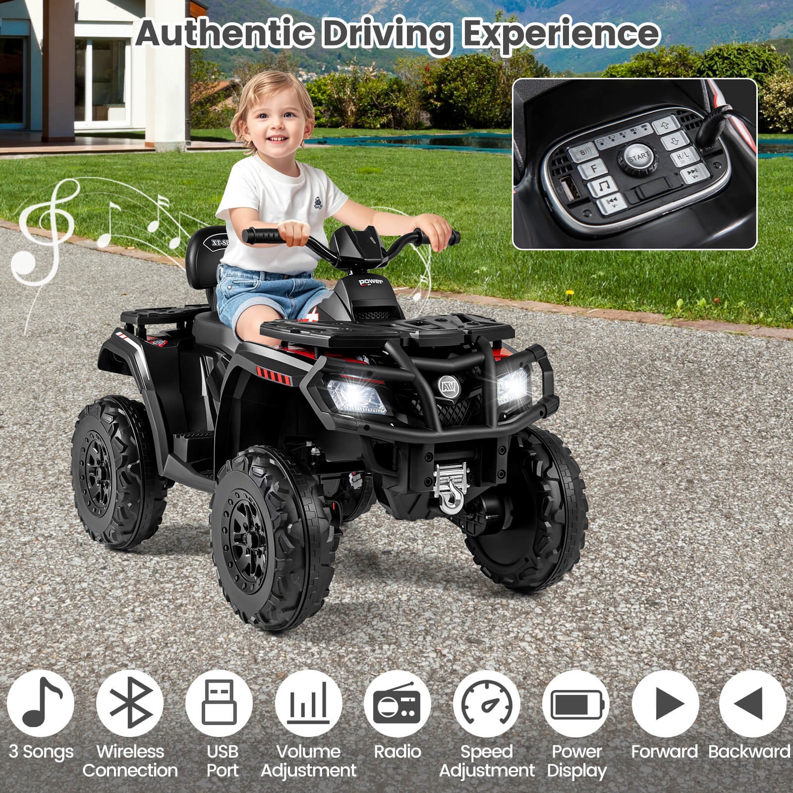 24V 2-Seater 4-Wheeler Quad Electric Vehicle w/ 4 Motors, Soft Start LED Lights