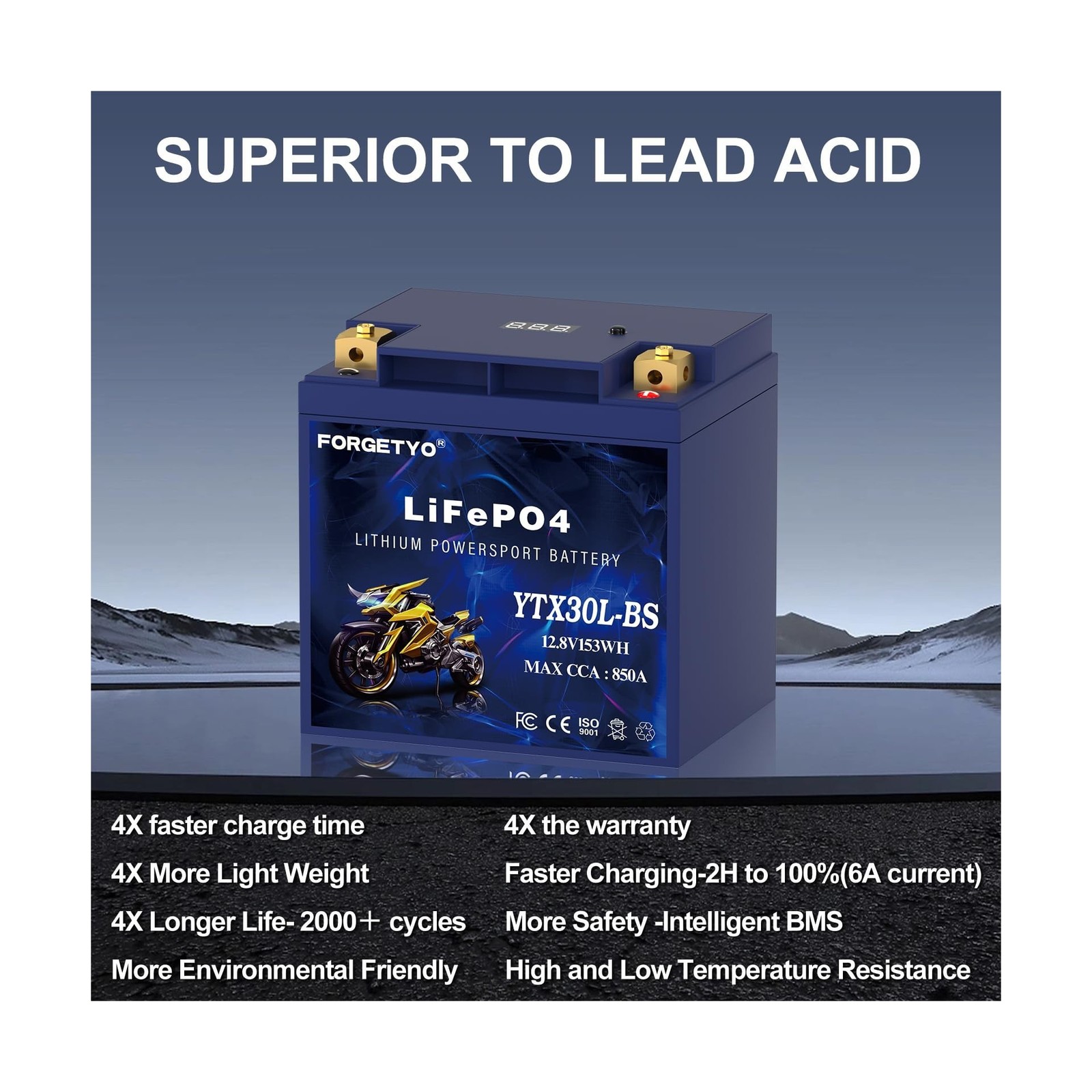 Lithium YTX30L-BS, 850A LiFePO4 Motorcycle Battery, 12V 12AH ATV, UTV, Jet Sk…