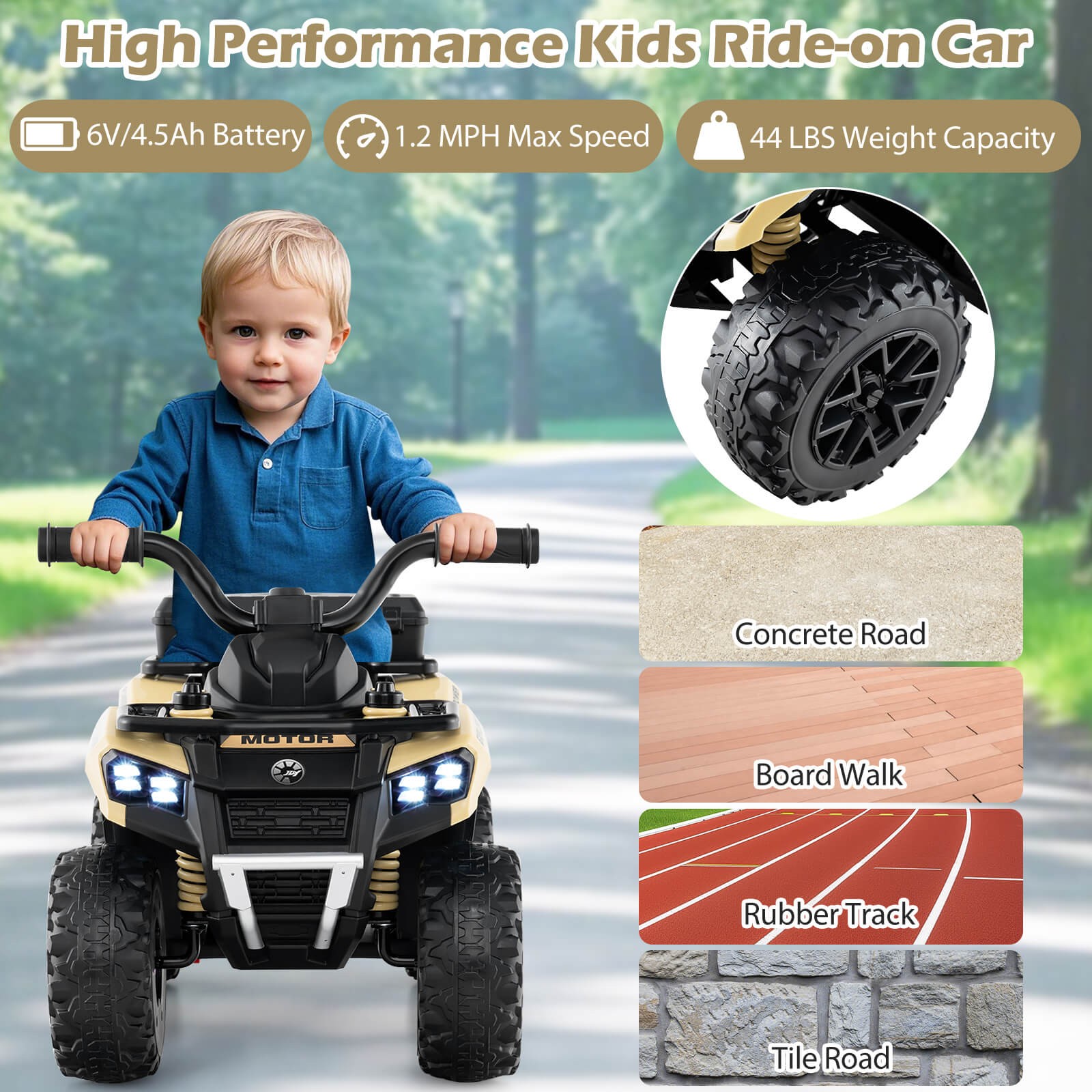 6V Kids Ride On ATV w/ Music & Spray Function USB Port Storage Box Toy Car