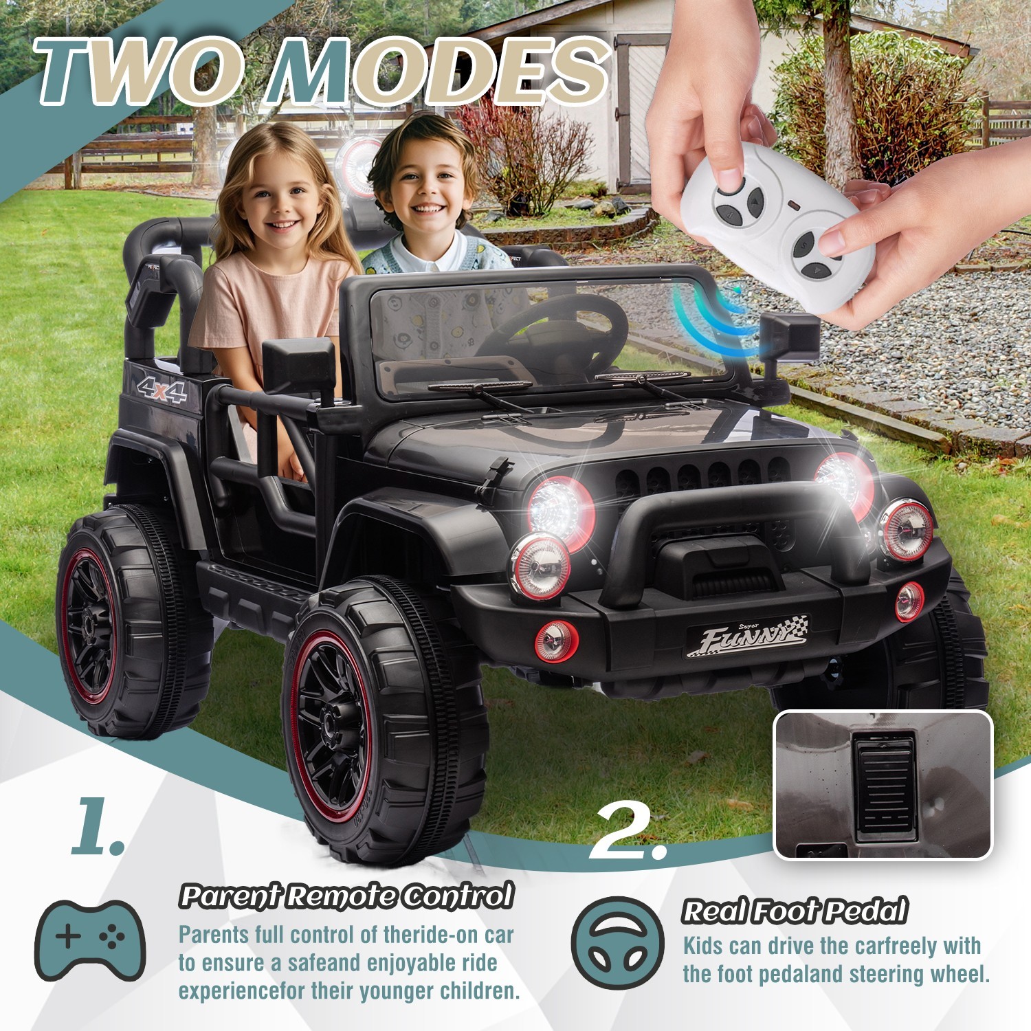 24V Kids Ride On Car 2 Seater Electric Truck Toys w/Remote, LED, 24V 7AH Battery