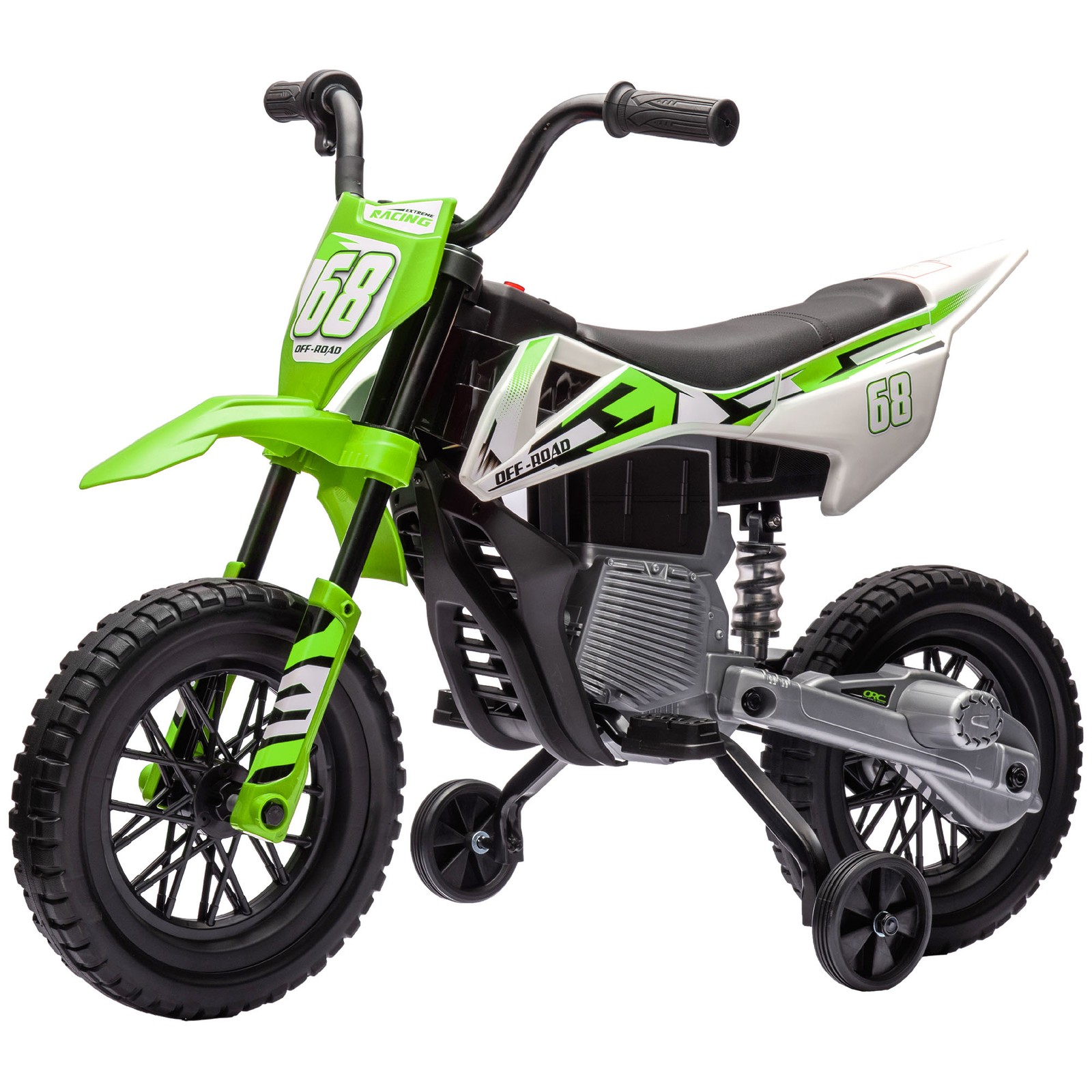 12V Kids Motorcycle W/ Twist Grip Throttle, Rear Suspension, Green