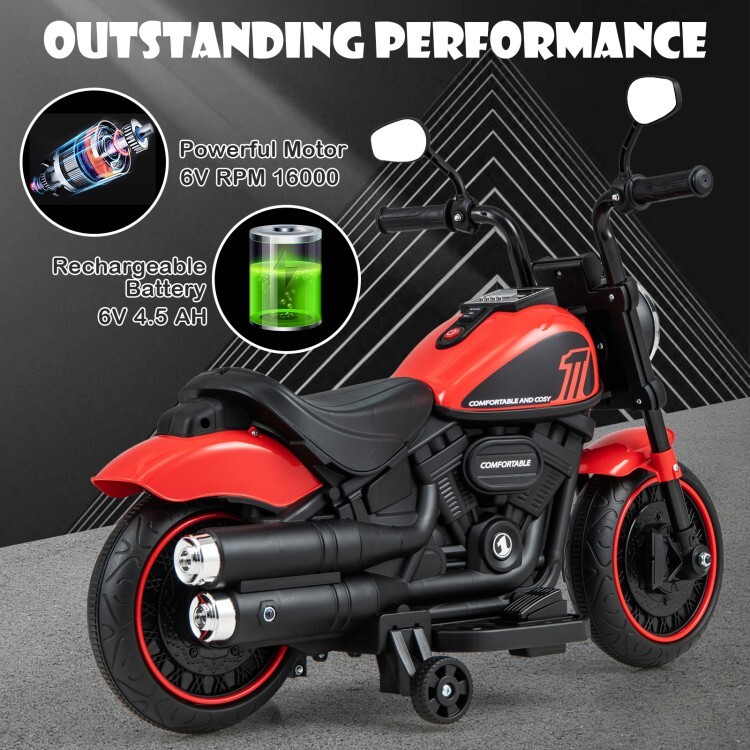 Kids Ride on Electric Motorcycles Gift Kids w/Training Wheels and LED Headlights