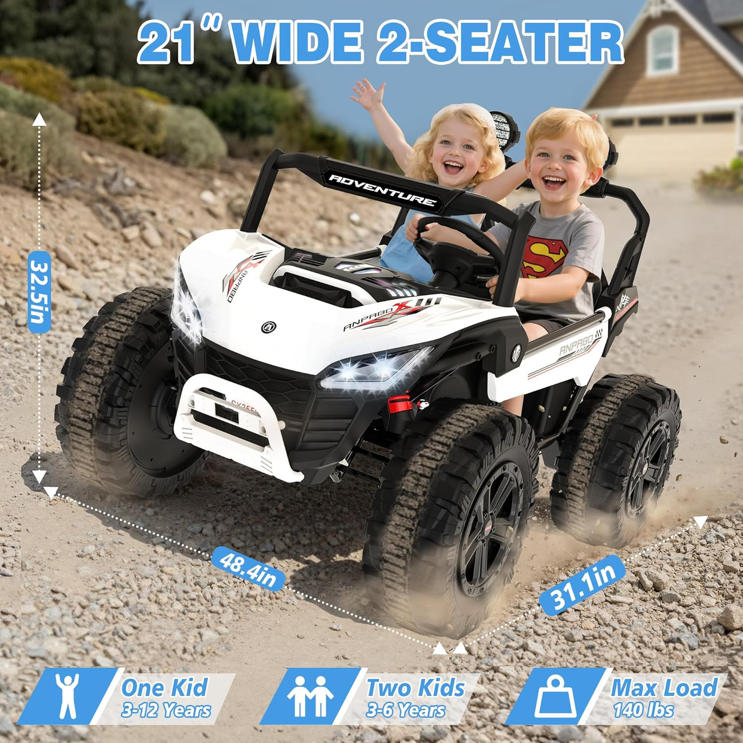 ANPABO 24V Ride on Toys for Big Kids, 2 Seater Ride on Car, 4X200W Kids Electric