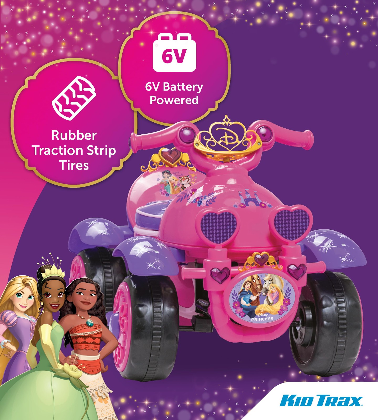 Kid Trax Toddler Disney Princess Electric Quad 6 Volt, Pink