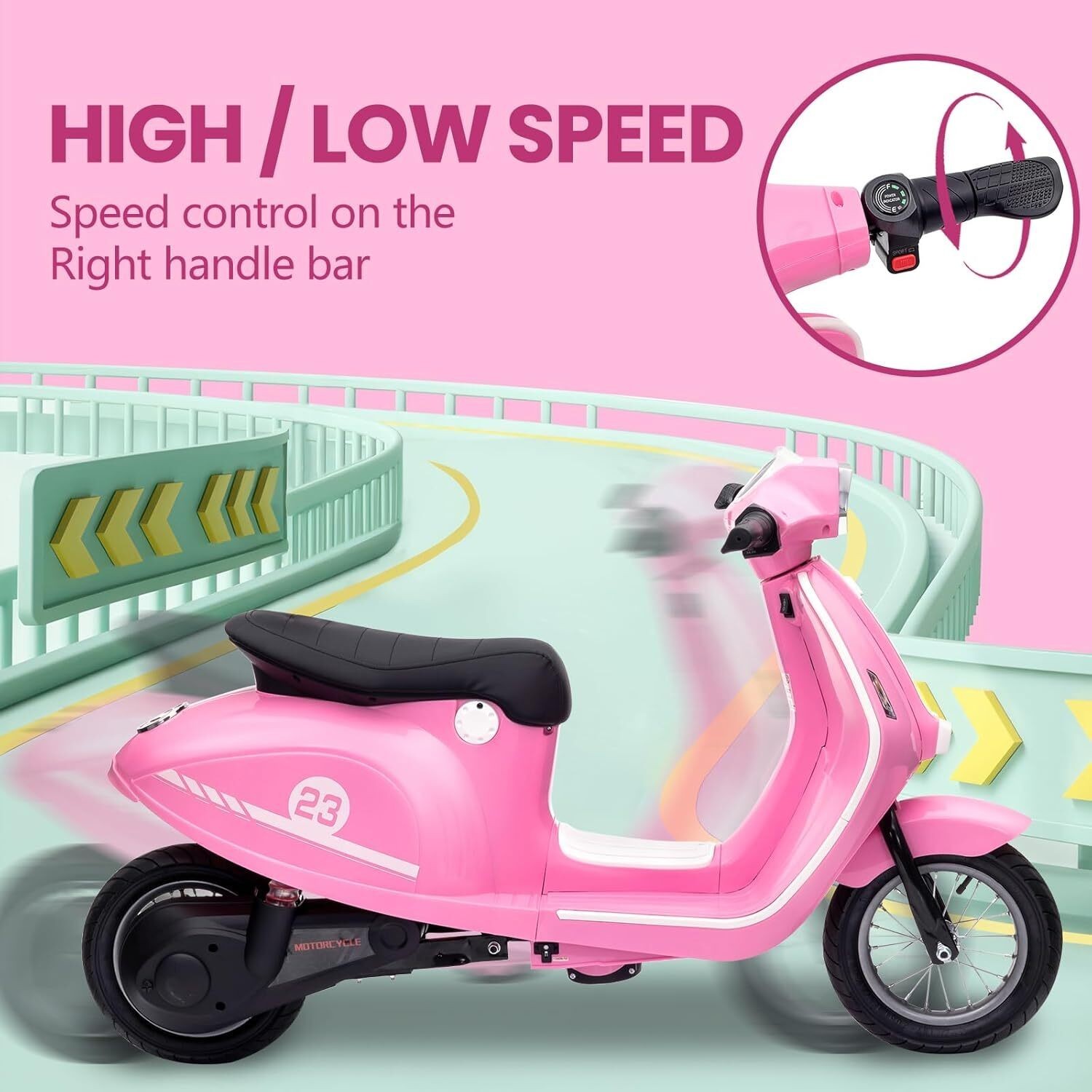 24V 350W Kids Motorcycle Electric Moped Scooter Motorbike Toy with LED for 8-12Y