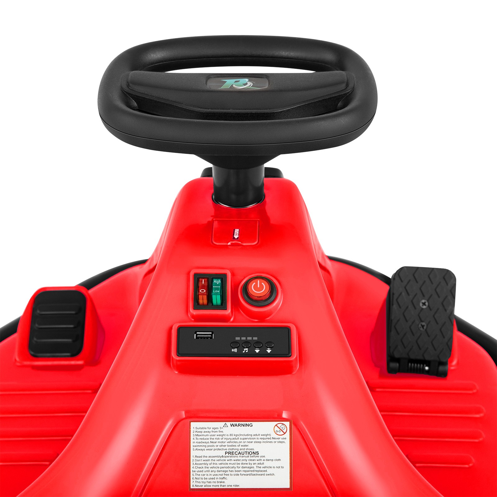 24V Kids Red Drifting Go Kart 360° Ride On Cart with Bluetooth