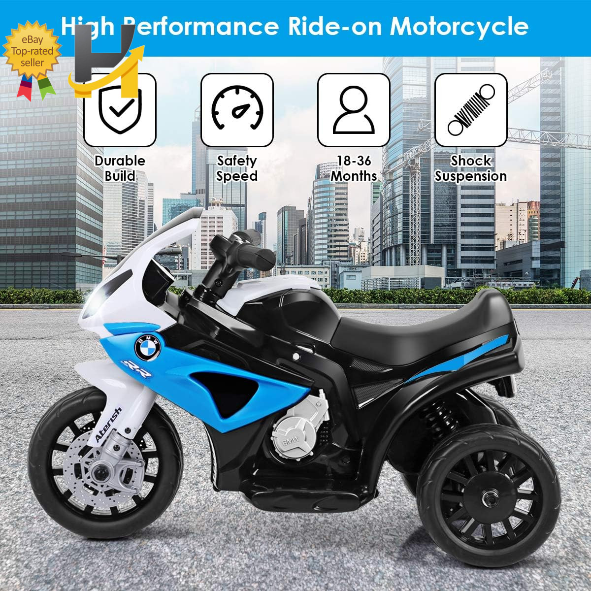 Licensed BMW Kids Electric 3-Wheel Ride-On Motorcycle Toy for Boys & Girls, with